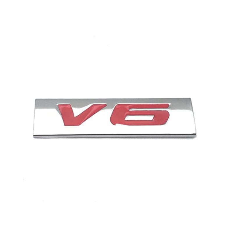 PXQPYMATX Auto Aufkleber V6 Motor Logo Emblem Trunk Sport Turbo Abzeichen Aufkleber Metall Autozubehör Abzeichen Aufkleber(Silver With R) von PXQPYMATX