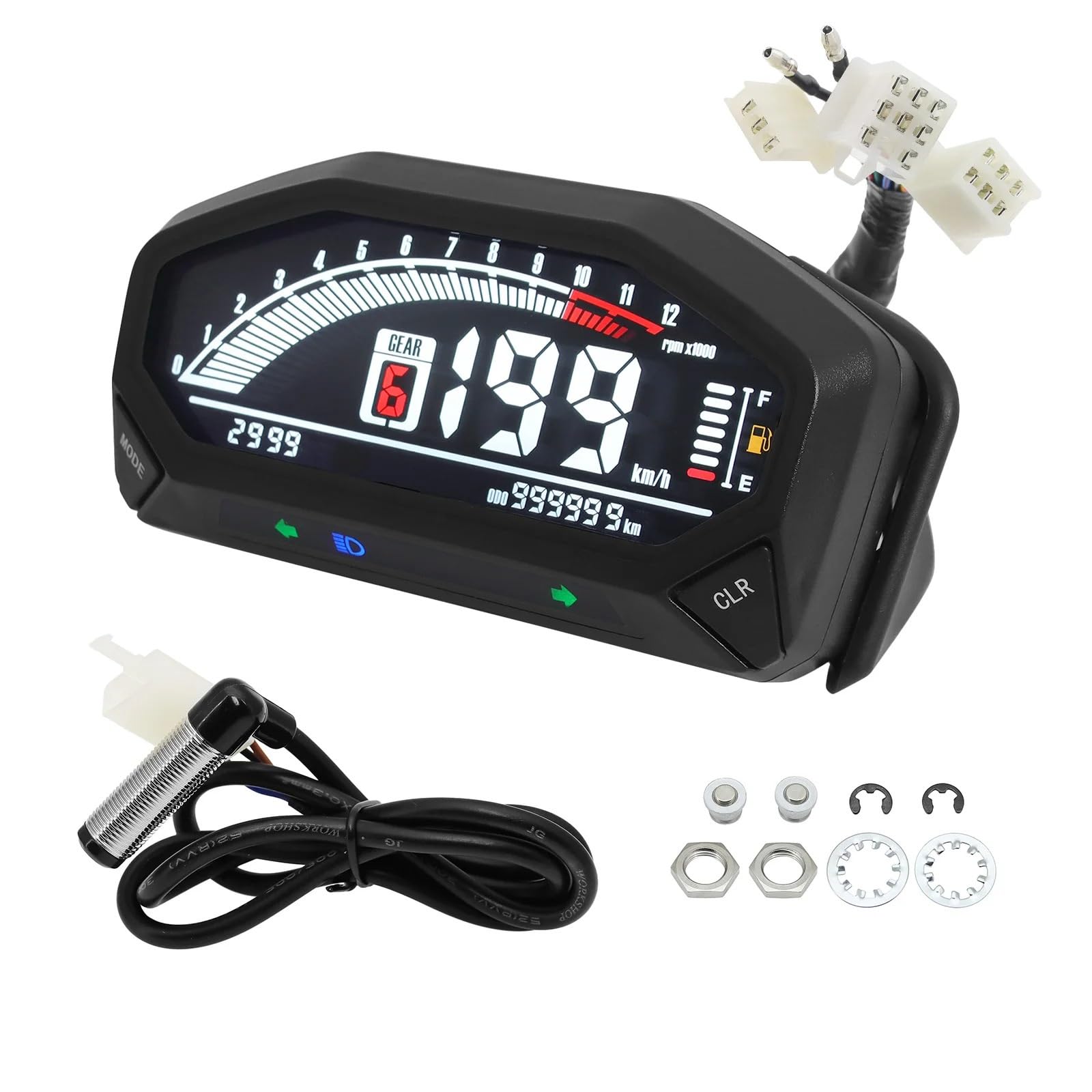 Kilometerzähler Tachometer Für Motorrad 1,2,4 Zylinder YG150-23 Tacho Motorrad Digital LCD Dashboard Kilometerzähler Drehzahlmesser Wasserdicht von PZUBGUHT