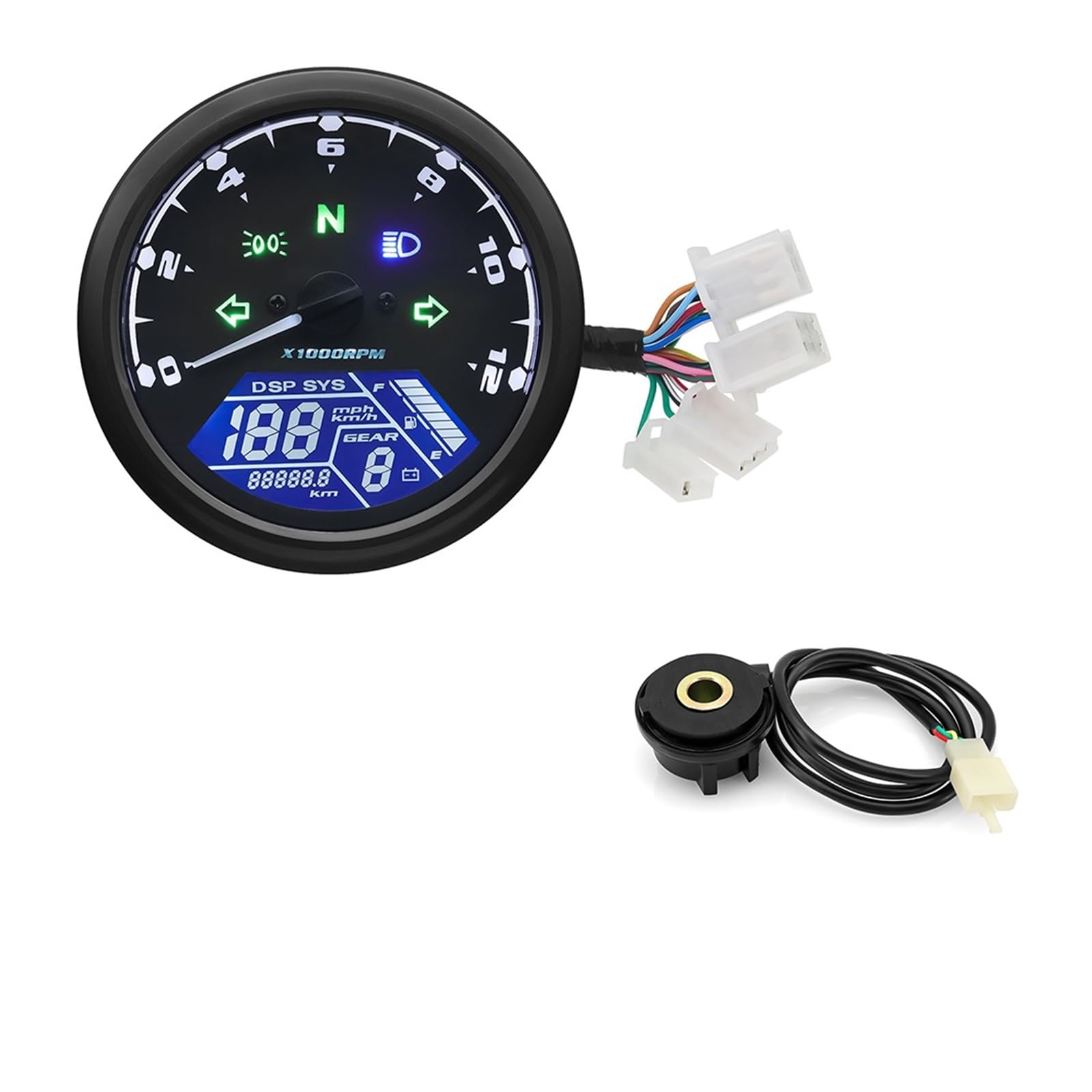 Kilometerzähler Tachometer Motorrad Tacho Digital Kilometerzähler mit Ganganzeige 12000kmh/mph Betriebsstundenzähler Drehzahlmesser für Hon&da für Yam&aha von PZUBGUHT