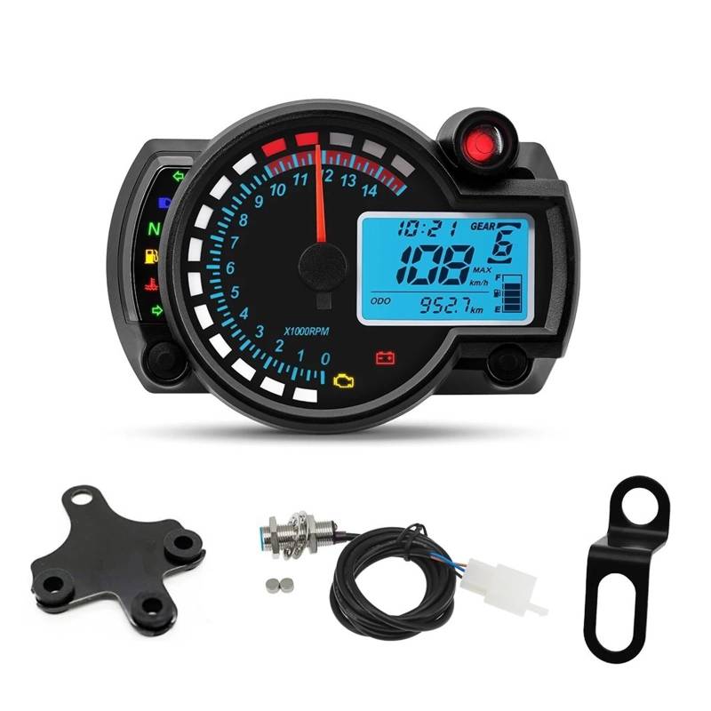 Kilometerzähler Tachometer Motorrad Tacho Digital Moto Dashboard 7 Farbe Stunde Zähler Panel Für Hon&da Für Suzuki Für Yam&aha Für Kawasaki von PZUBGUHT