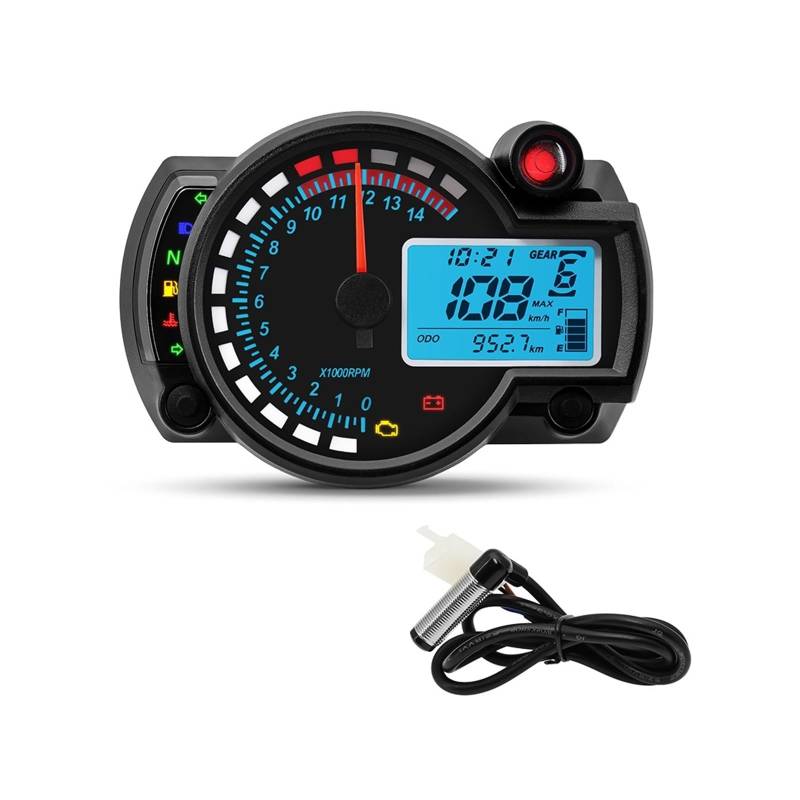 Kilometerzähler Tachometer Universal Motorrad Tacho Digital Moto Dashboard 7 Farbe Motocross Panel Für Hon&da Für Suzuki Für Yam&aha Für Kawasaki von PZUBGUHT