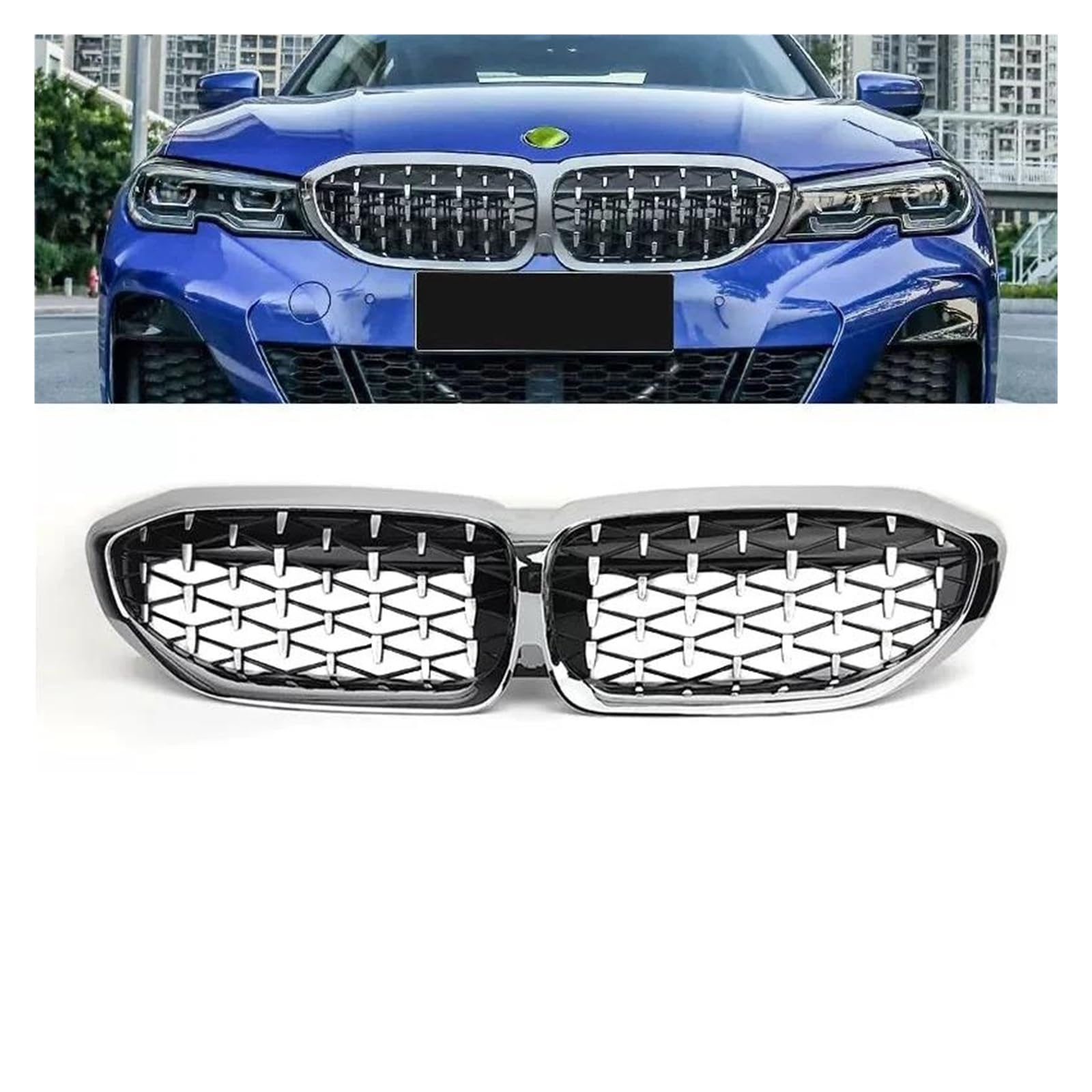 Auto Frontgrill Für 3 Serie G20 Kühlergrill SCHWARZ Diamant 318i 320i M340i Für M3 2019 2020 2021 2022 2023 Vorne Niere Grill Sport Stil Kühlergrill Vorne(19-22 Silver) von PaCsci