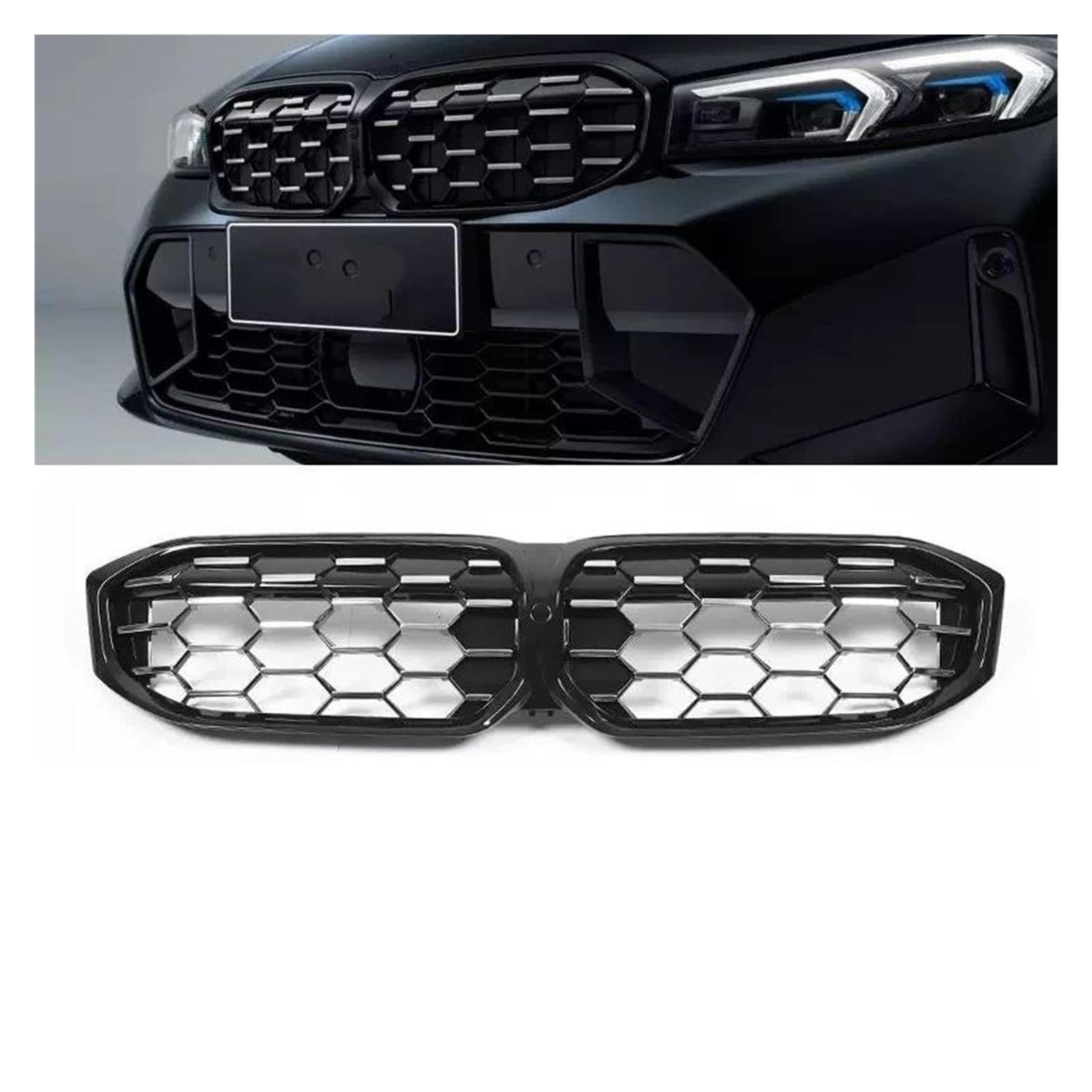 Auto Frontgrill Für 3 Serie G20 Kühlergrill SCHWARZ Diamant 318i 320i M340i Für M3 2019 2020 2021 2022 2023 Vorne Niere Grill Sport Stil Kühlergrill Vorne(23 GBlack Silver) von PaCsci