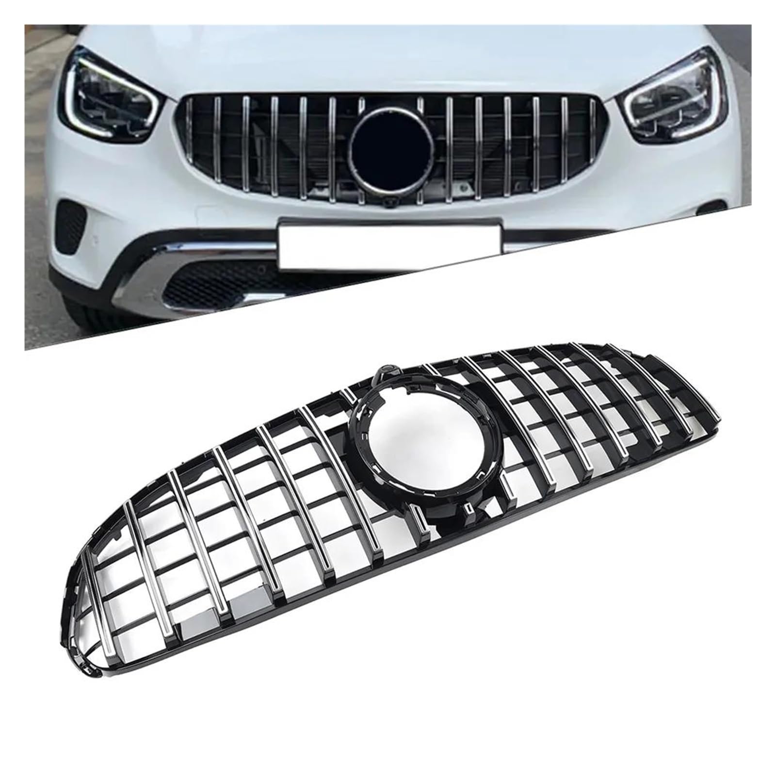 Auto Frontgrill Für Benz Für GLC Klasse W253 X253 GLC300 GLC350 GLC43 2020 2021 2022 Auto GTR Stil Frontschürze Kühlergrill Kühler Haube Grill Kühlergrill Vorne(Chrome) von PaCsci