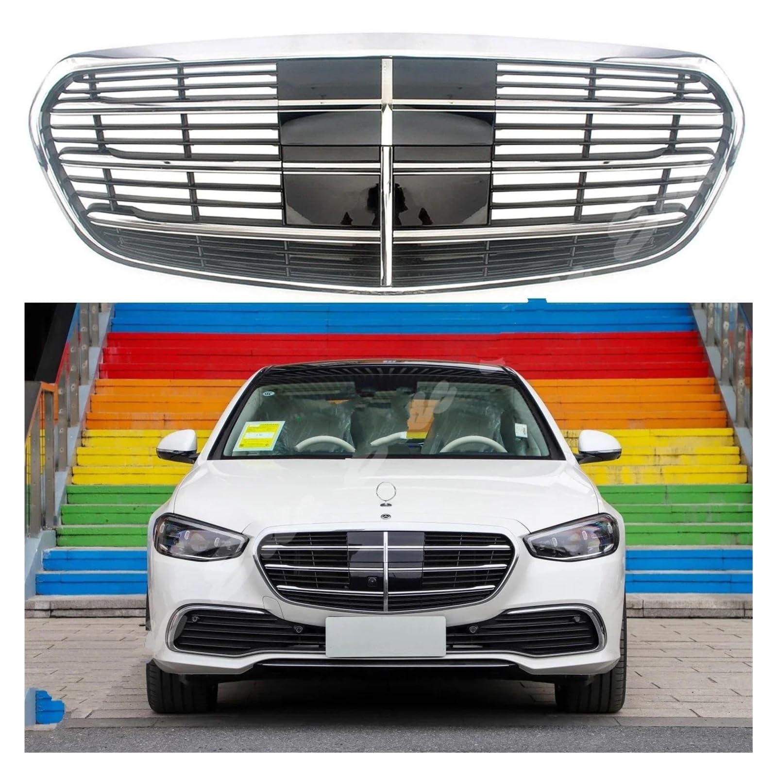 Auto Frontgrill Für Benz Für W223 S350 S400 S450 S500 S580 S680 OE 2021 + Front Racing Facelift Kühlergrill Oberen Kühler Kühlergrill Vorne(B Without Camera Hole) von PaCsci