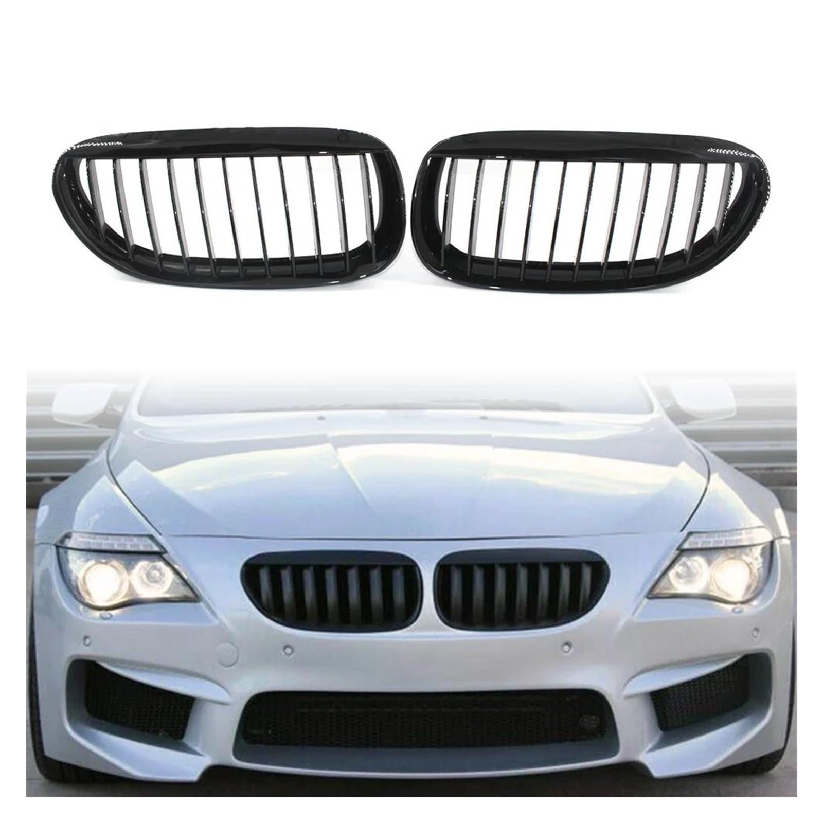 Auto Frontgrill Für E63 E64 6 Serie 650i M6 2004 2005 2006 2007 2008 2009 2010 2 Stücke Glänzend Schwarz Auto Frontgrill Niere Mesh Grill Kühlergrill Vorne von PaCsci