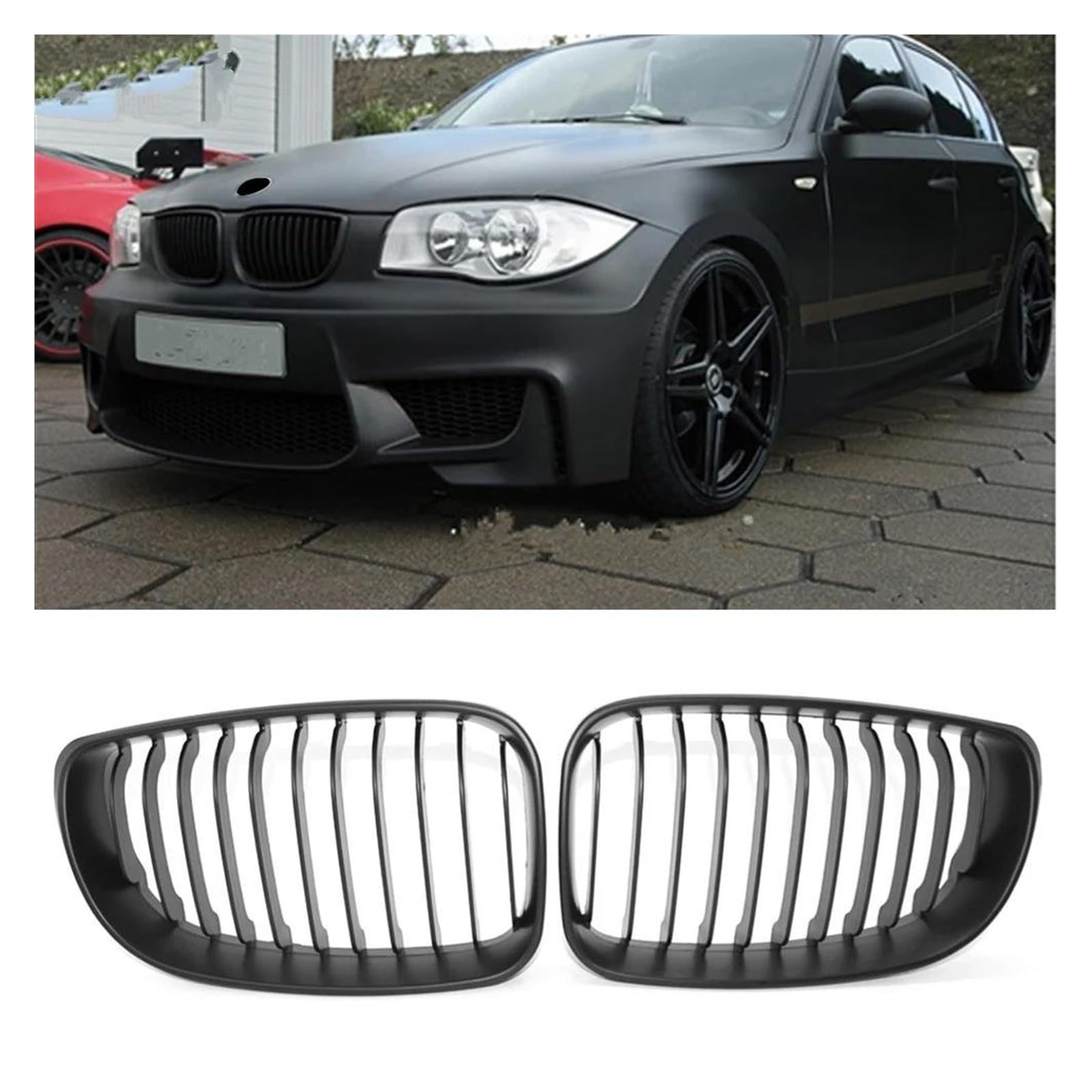 Auto Frontgrill Für E87 E81 E82 E88 1Serie 118i 128i 2007-2013 Auto Front Niere Stoßstange Grill Mesh Grille Matte Schwarz ABS Kunststoff Kühlergrill Vorne von PaCsci