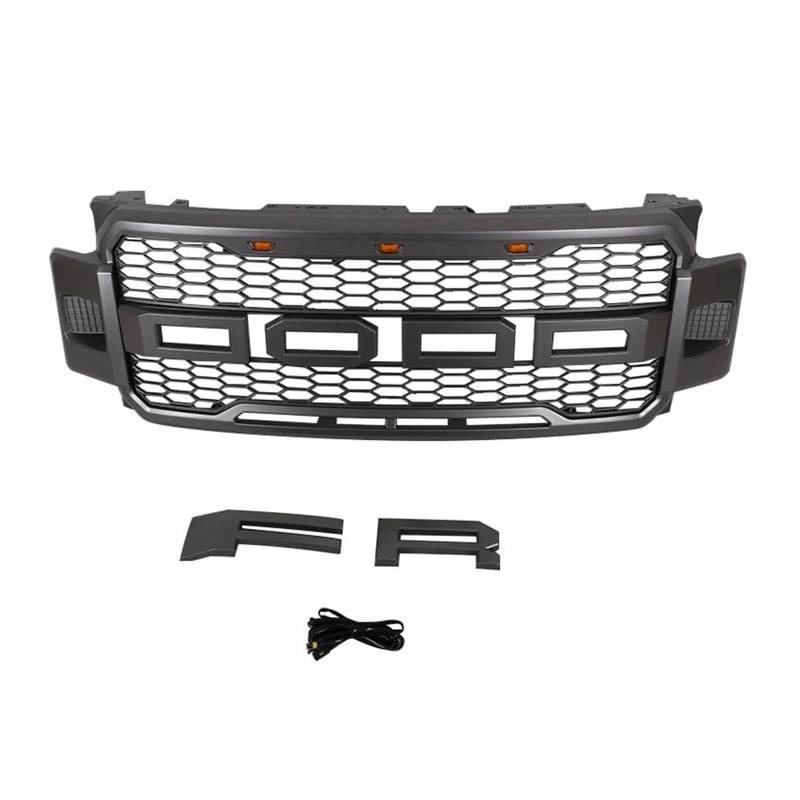 Auto Frontgrill Für Ford Für F250 2017-2019 Grill Frontschürze Modifikation Grille Zubehör Mit Seite Lichter 2018 F250 Kühlergrill Vorne(Gray) von PaCsci