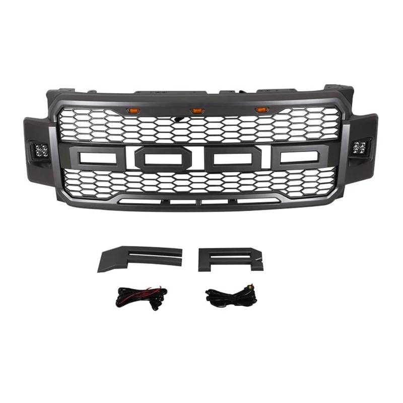 Auto Frontgrill Für Ford Für F250 2017-2019 Grill Frontschürze Modifikation Grille Zubehör Mit Seite Lichter 2018 F250 Kühlergrill Vorne(Grey add Side Light) von PaCsci