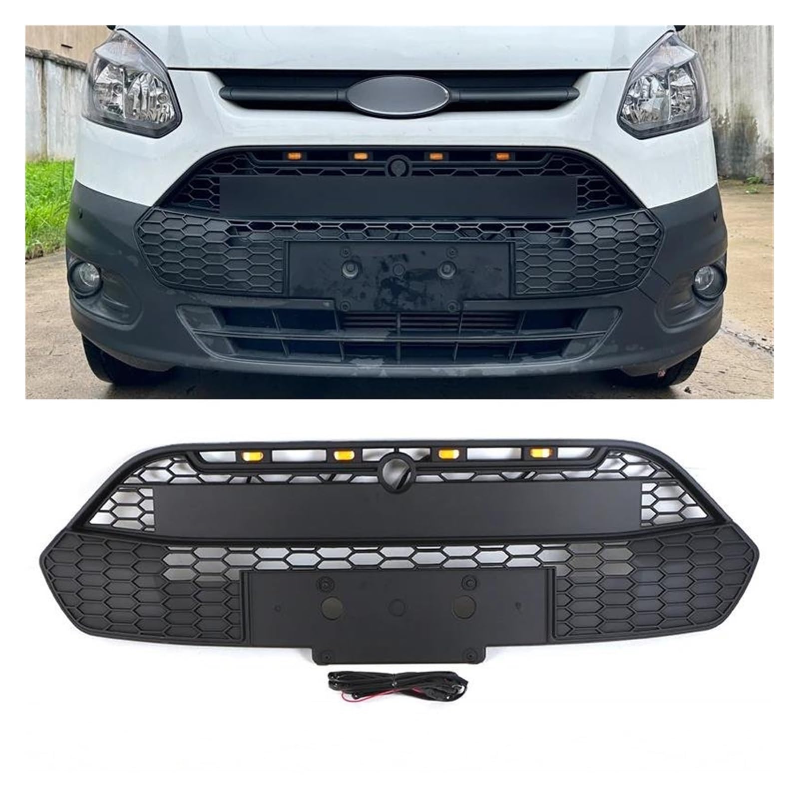 Auto Frontgrill Für Ford Für Transit Für Custom 2012-2018 Grill Front Stoßstange Grille Modifikation Zubehör Dekoration Racing Grill TRD Kühlergrill Vorne(Without Lights) von PaCsci