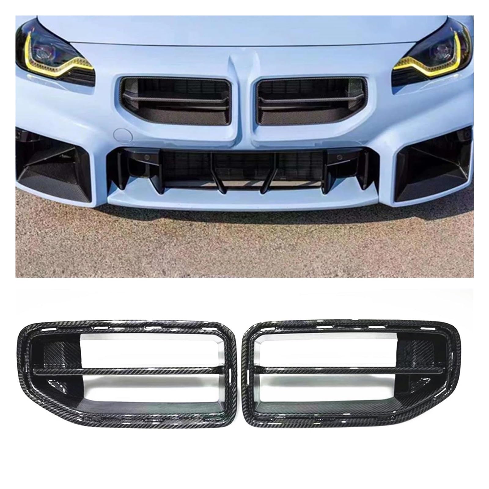 Auto Frontgrill Für G87 Für M2 2022-2023 Coupé 2-Türer Echtkohlefaser Auto Obere Stoßstangenhaubenabdeckung Mesh Grid Body Kit Front Nierengrill Kühlergrill Vorne von PaCsci