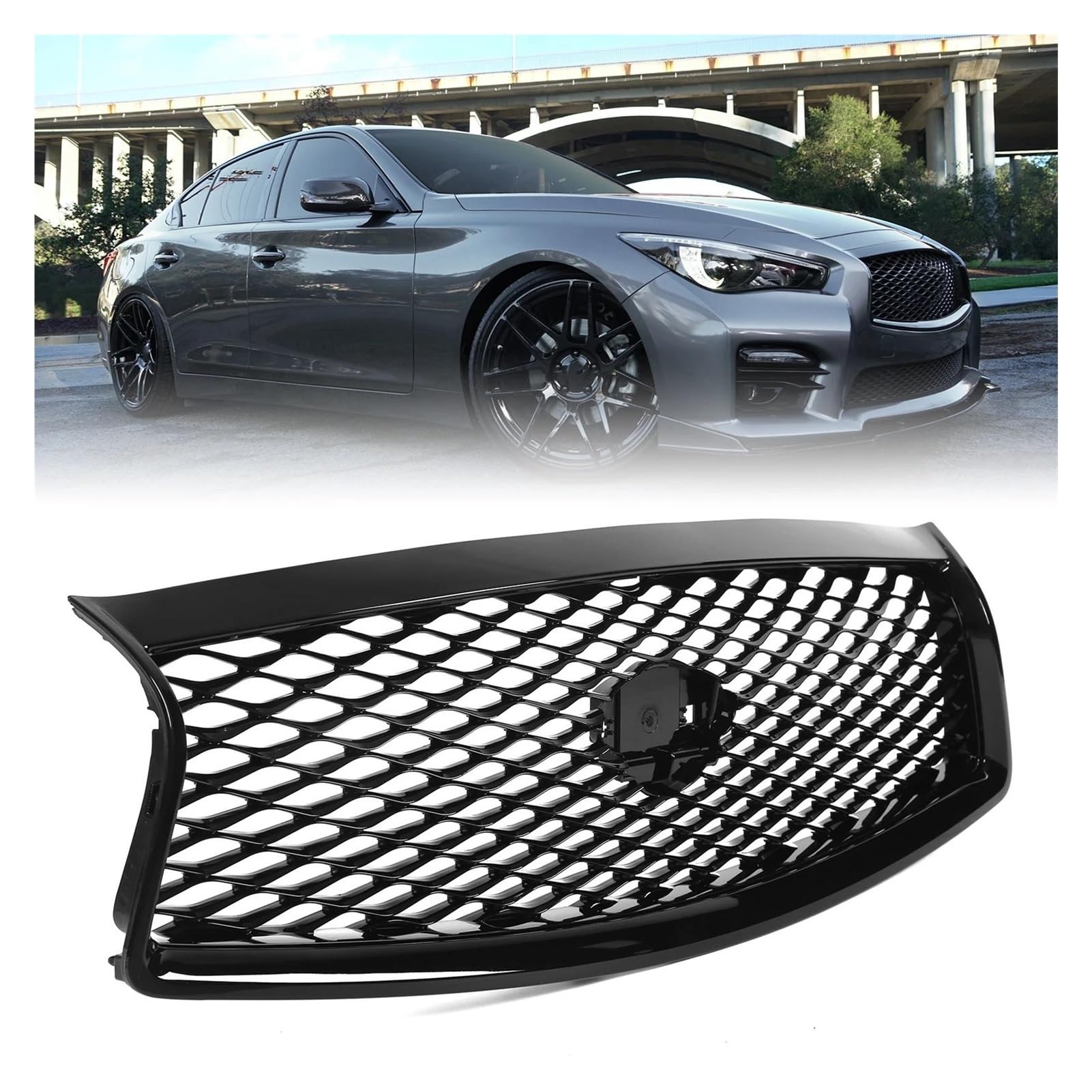 Auto Frontgrill Für Infiniti Q50 2014-2017 EAU Rouge Style Auto-Außenmodifikationsteile, Schwarz Glänzend, Ersatz-Frontgrillgitter Kühlergrill Vorne von PaCsci