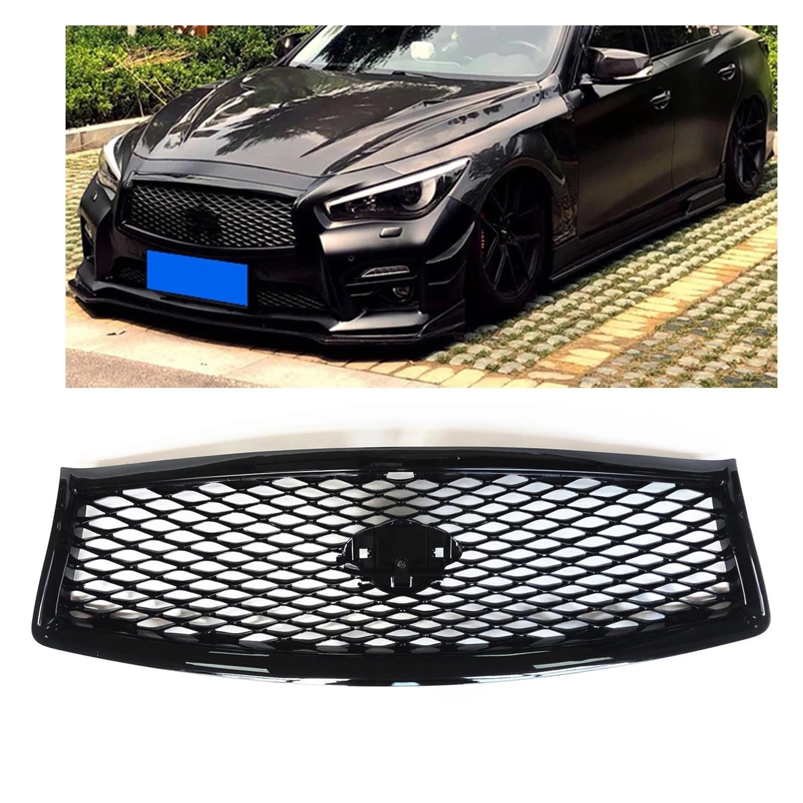 Auto Frontgrill Für Infiniti Q50 Q50S 2014-2017 Alle Modelle Schwarz Glänzend Frontgrill Ersatz Auto Obere Stoßstange Haube Mesh Grid Kit Racing Grill Kühlergrill Vorne von PaCsci