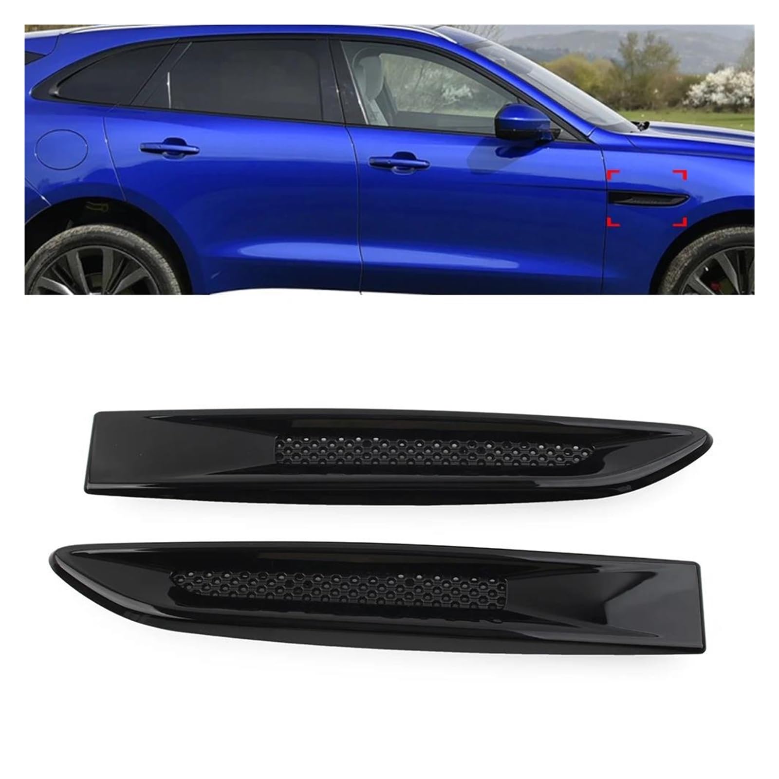 Auto Frontgrill Für Jaguar Für XE F-Pace XF X260 2016-2021T2H17749 T2H17750 1 Paar Glänzend Schwarz Auto Vorderseite Kotflügel Air Vent Outlet Grille Trim Kühlergrill Vorne von PaCsci