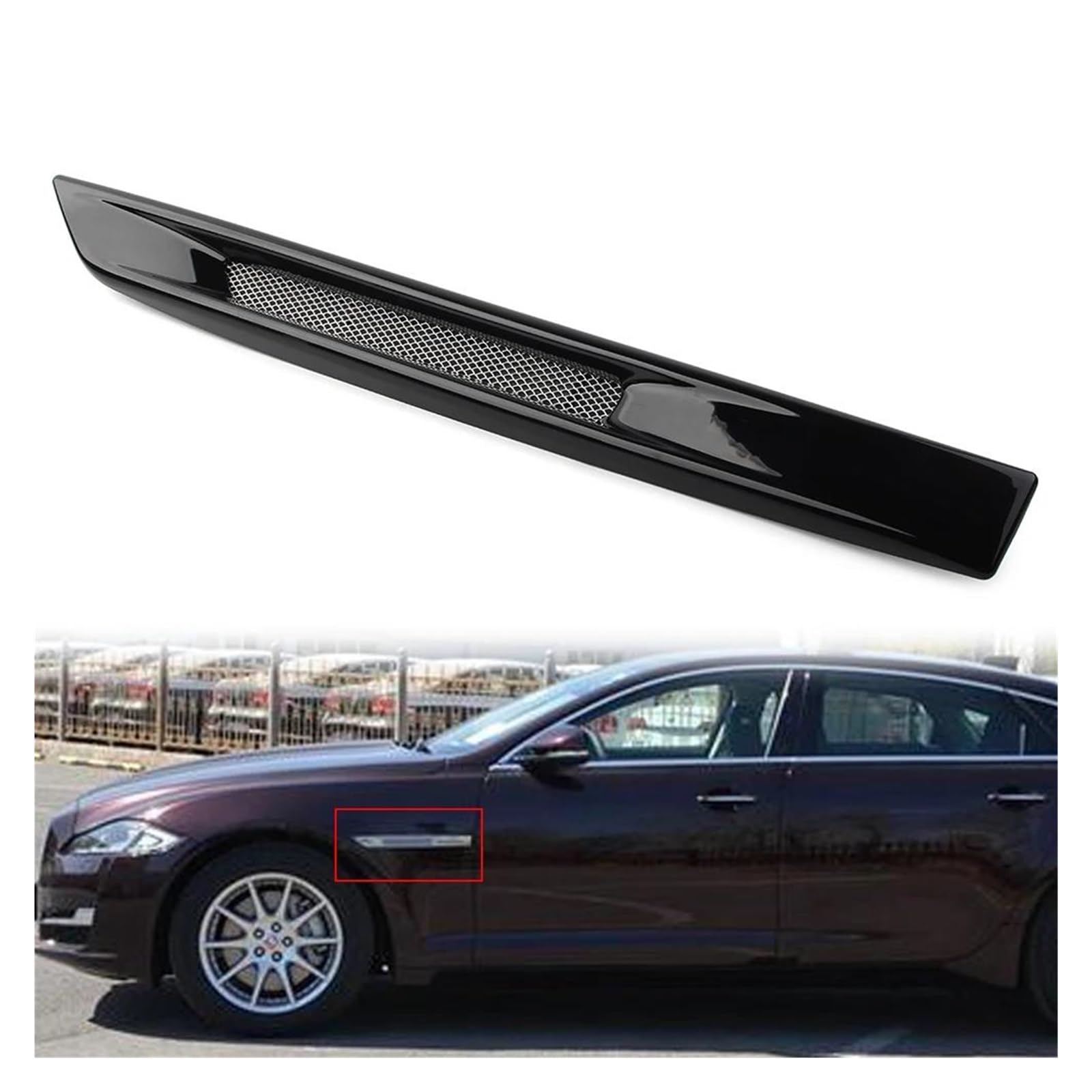 Auto Frontgrill Für Jaguar Für XJ 2010 2011 2012 2013 2014 2015 2016 2017 2018 2019 1 stücke Glanz Schwarz Auto Vorderseite Fender Air Vent Grille Grill Kühlergrill Vorne(Left Side) von PaCsci