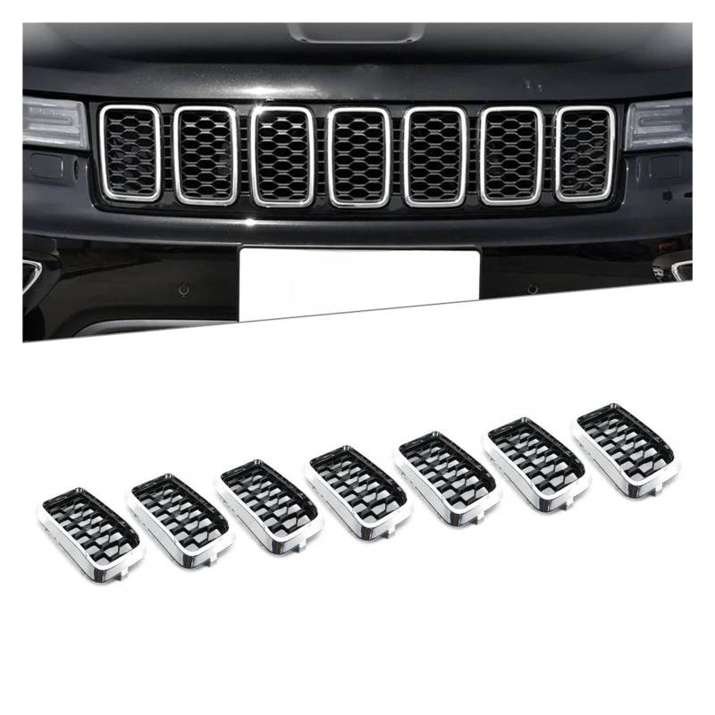 Auto Frontgrill Für Jeep Für Grand Für Cherokee 2017 2018 2019 2020 2021 68317863AA 7Pcs Auto Kühlergrill Honeycomb Mesh Einfügen Abdeckung Trim Kühlergrill Vorne(Chrome Black) von PaCsci