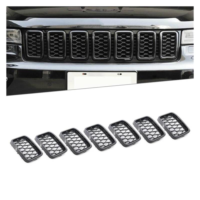 Auto Frontgrill Für Jeep Für Grand Für Cherokee 2017 2018 2019 2020 2021 68317863AA 7Pcs Auto Kühlergrill Honeycomb Mesh Einfügen Abdeckung Trim Kühlergrill Vorne(Glossy Black) von PaCsci