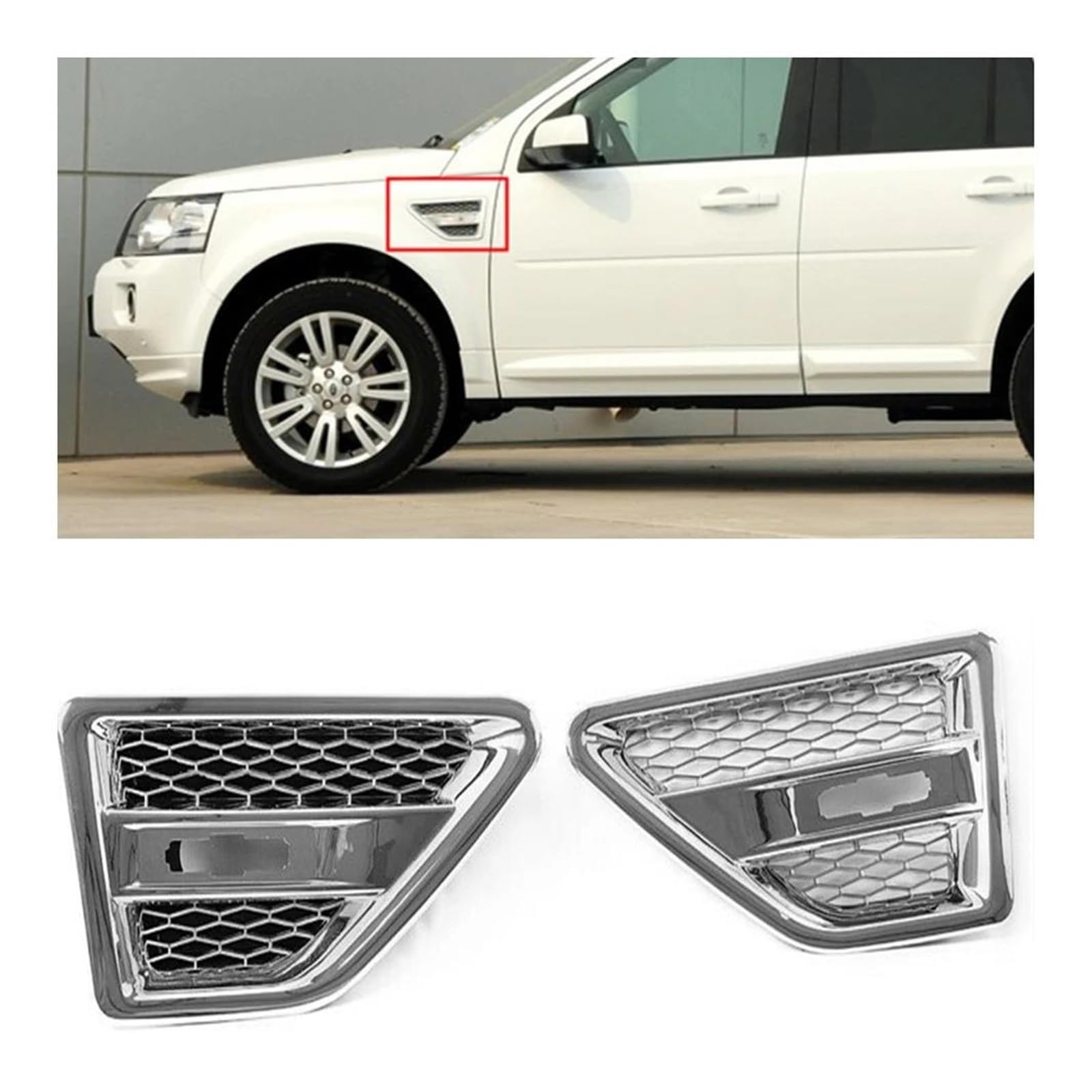 Auto Frontgrill Für Land Für Rover Für Freelander 2 LR2 2006-2016 Vorderseite Kotflügel Air Outlet Vent Abdeckung Grille Chrom Grill Haube Nebel Lampe Einlass Lünette Kühlergrill Vorne von PaCsci