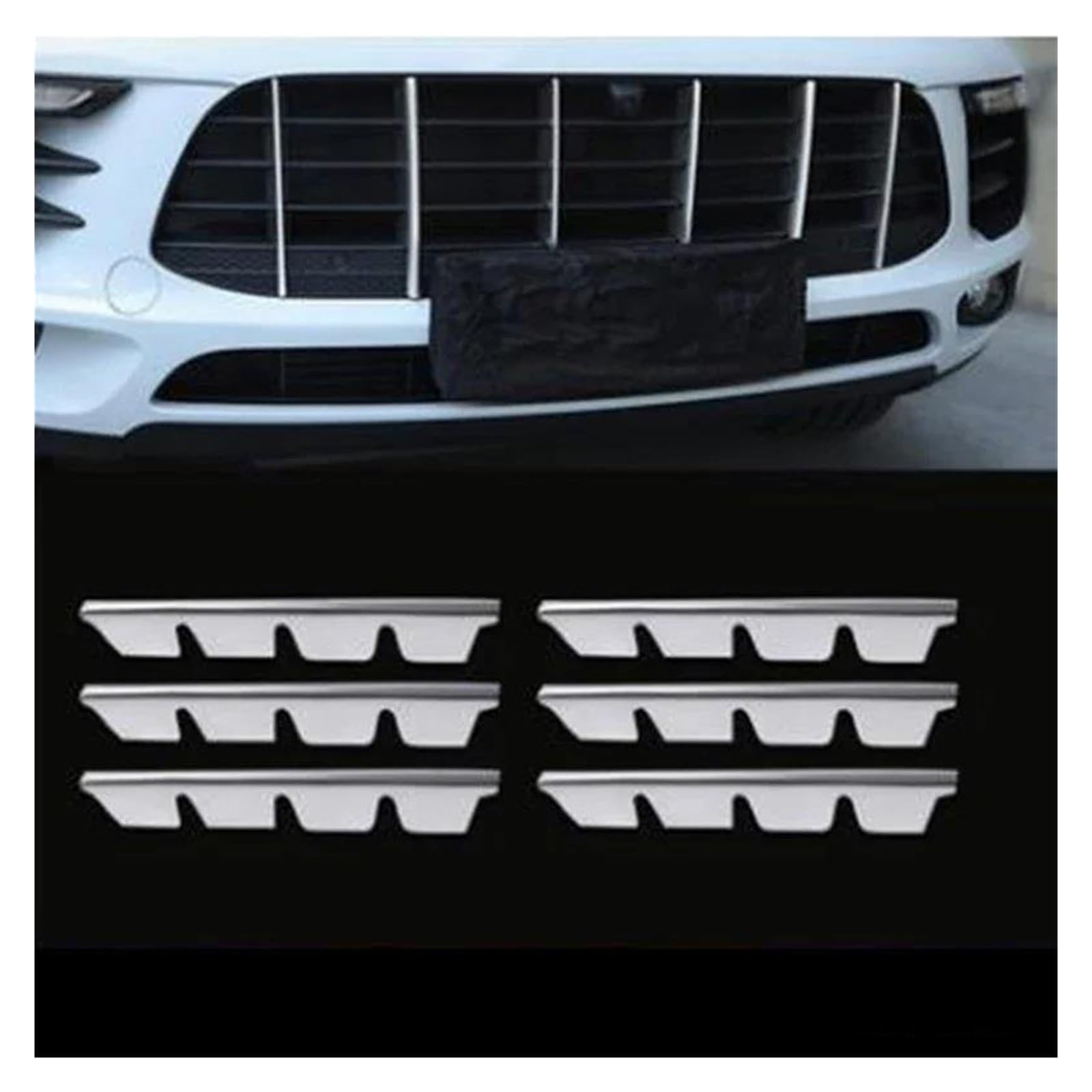 Auto Frontgrill Für Macan 2014 2015 2016 2017 2018 Front Grill Trim Augenbraue Nebel Licht Dekorative Aufkleber Auto Körper Stamm Sill Platte Kühlergrill Vorne(Grille Trims) von PaCsci