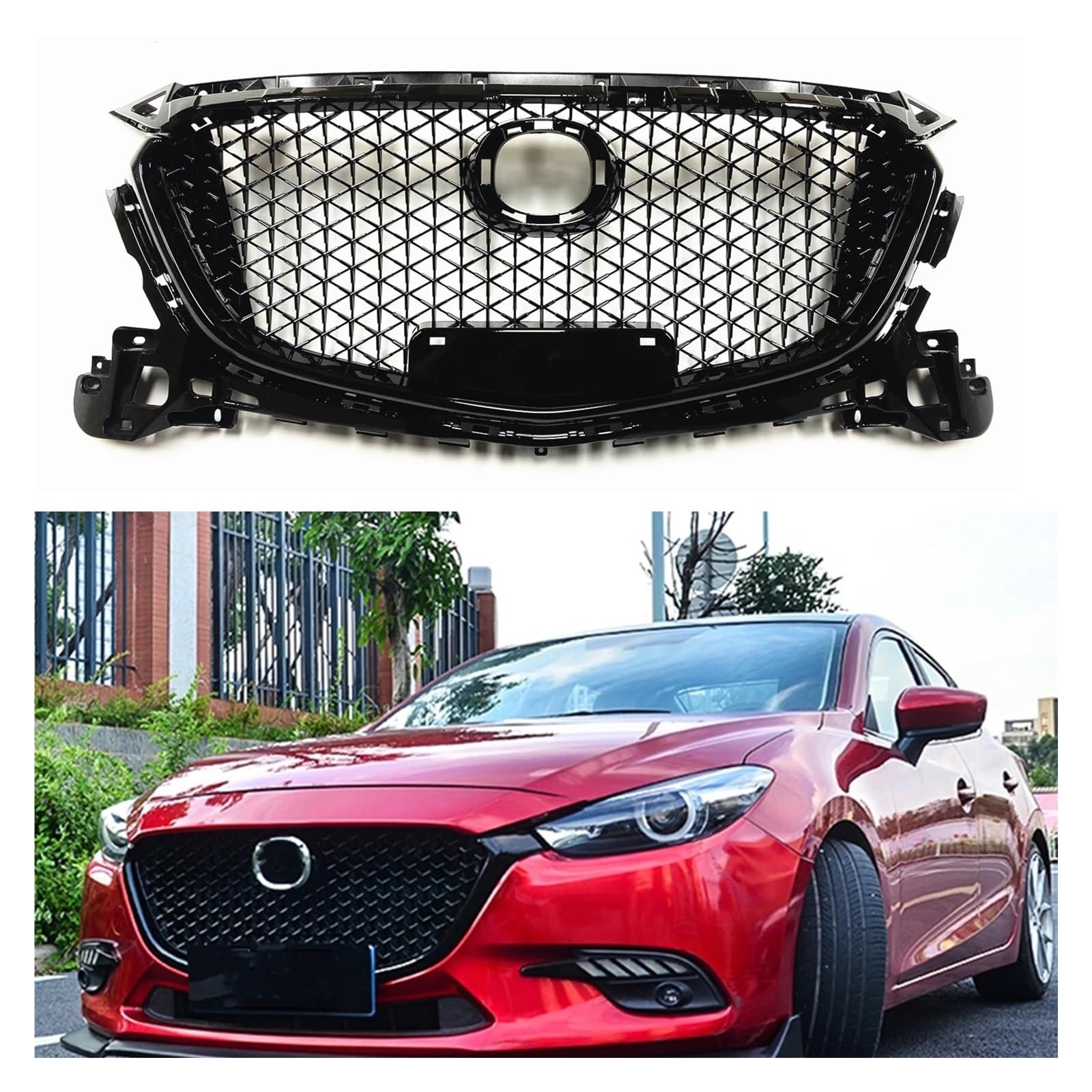 Auto Frontgrill Für Mazda 3 Axela 2017-2018 Kühlergrill Racing Grills Schwarz Glänzend Obere Stoßstange Ansaughaube Kühlergitter Wabengitter Kühlergrill Vorne von PaCsci