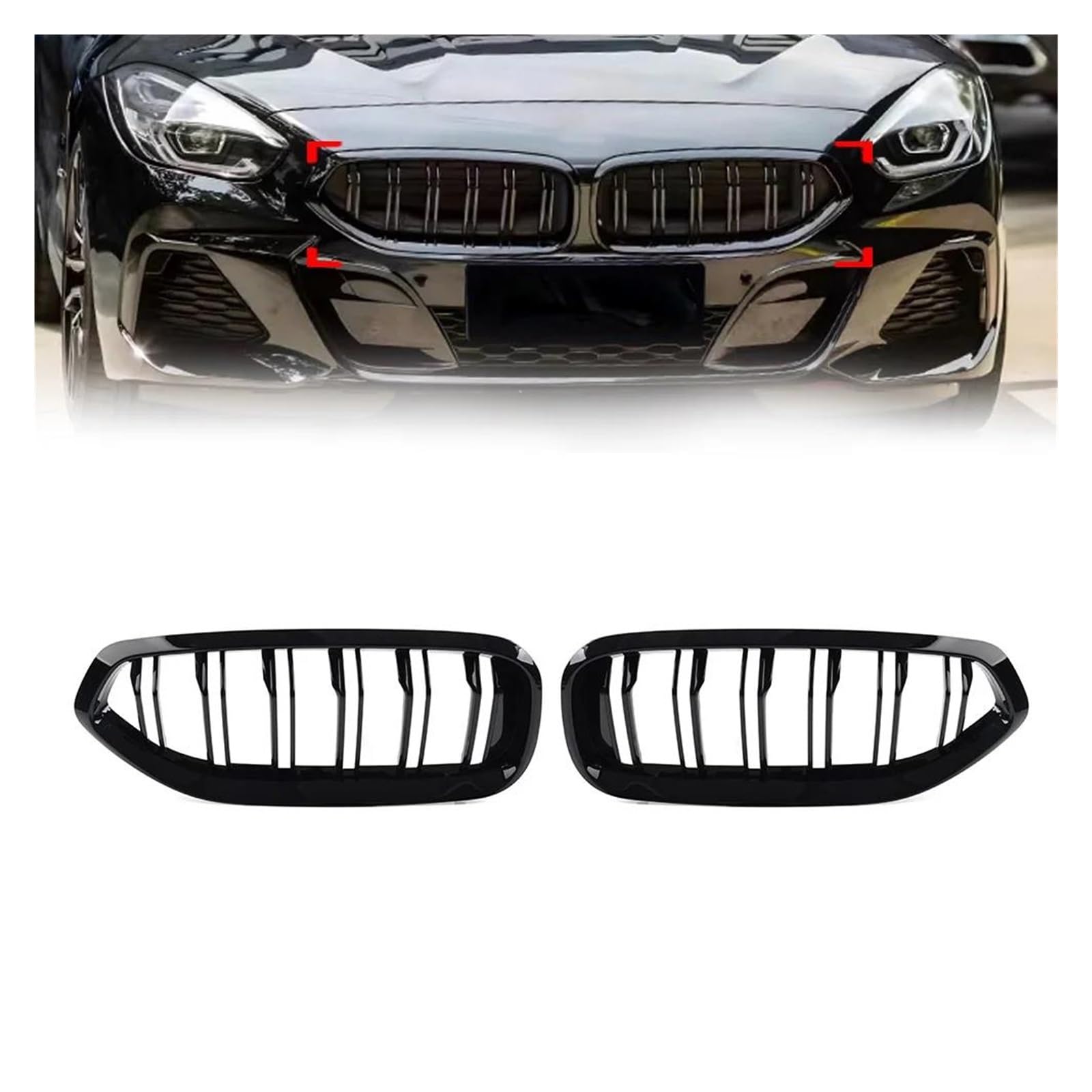 Auto Frontgrill Für Z4 G29 20I 30I M40I 2019 2020 2021 2023 2 Stück Glänzend Schwarz Auto Doppel Linie Frontschürze Mitte Niere Grill Kühlergrill Vorne von PaCsci