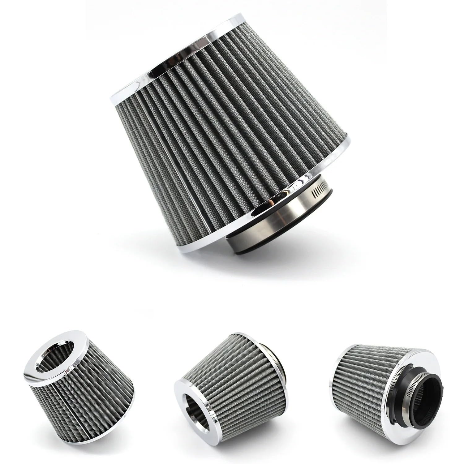 Auto Lufteinlass Aus Universal 70MM Auto-Luftfilter Entlüftungsfilter High Flow Intake Kit Mesh Cone Motorschutz Ersatz Autozubehör Kaltluft Ansaugrohr(70mm Silvery) von PaCsci