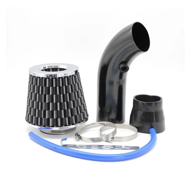 Auto Lufteinlass Aus Universal Racing Aluminium Rohr Auto Kaltluft Ansaugsystem Kit Mit 3 Zoll 76mm High Flow Open Air Filter Kaltluft Ansaugrohr(Black-B) von PaCsci