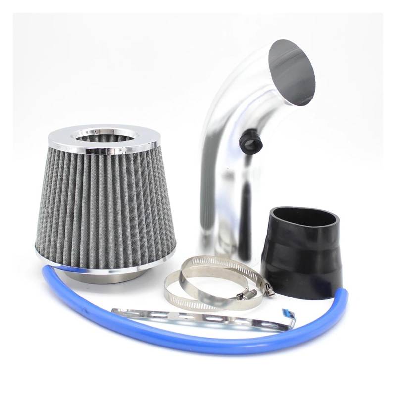 Auto Lufteinlass Aus Universal Racing Aluminium Rohr Auto Kaltluft Ansaugsystem Kit Mit 3 Zoll 76mm High Flow Open Air Filter Kaltluft Ansaugrohr(Silber) von PaCsci