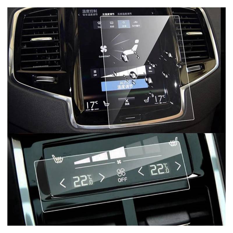 Navigation Schutzfolie 2 PCS Für Volvo Für XC40 Für XC60 Für XC90 V90 V60 2016-2021 Auto GPS Navigation Bildschirm Film + Hinten Klima A/C Bildschirm Gehärtete Film Auto Displayschutz von PaCsci