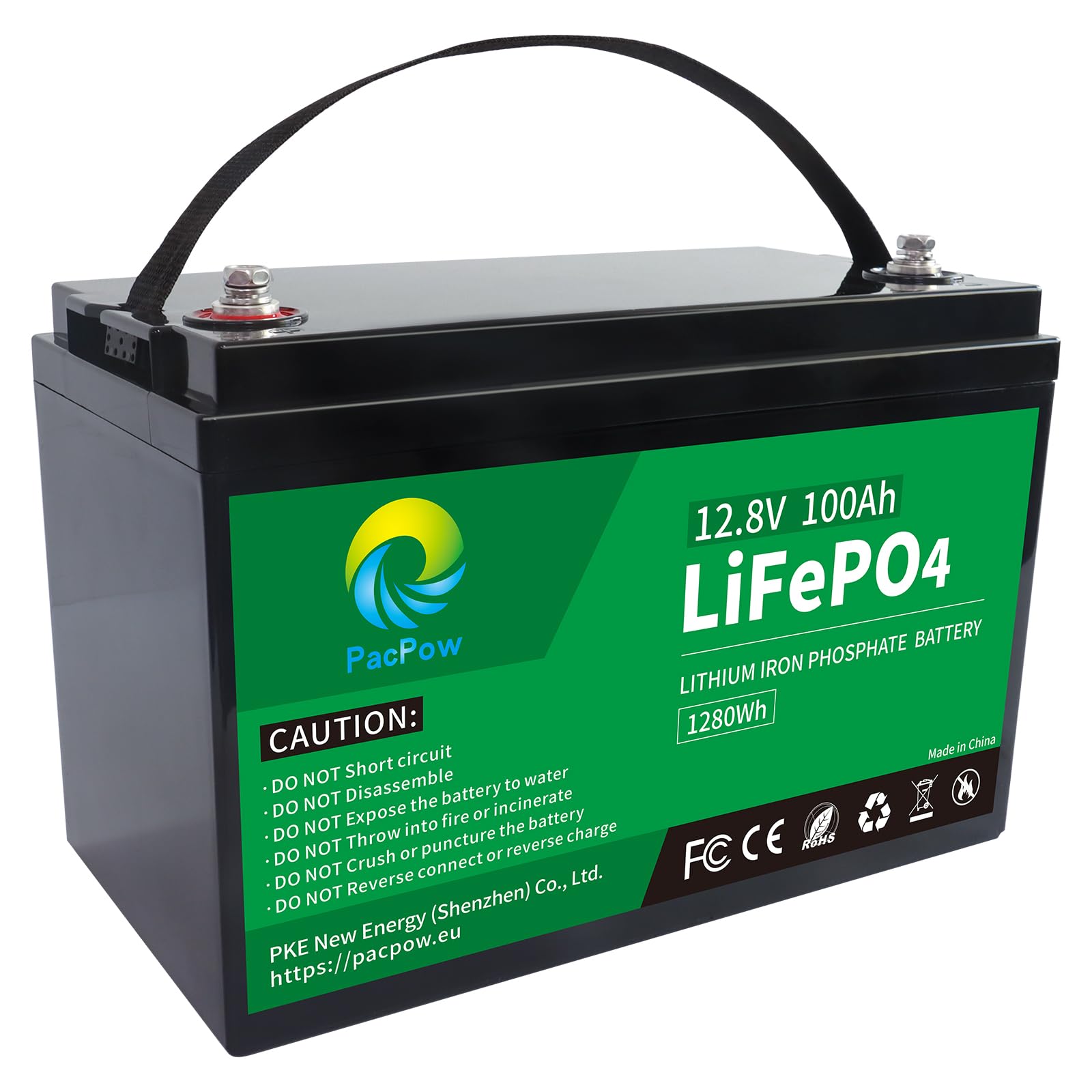 LiFePO4 Lithium Batterie 12V 100Ah, PacPow Autobatterie Max. 1280W Ausgangleistung Built-in 100A BMS, 5000+ Zyklen, Perfekt für Wohnmobile, Solar, Marine, Überland, Off-Grid-System von PacPow