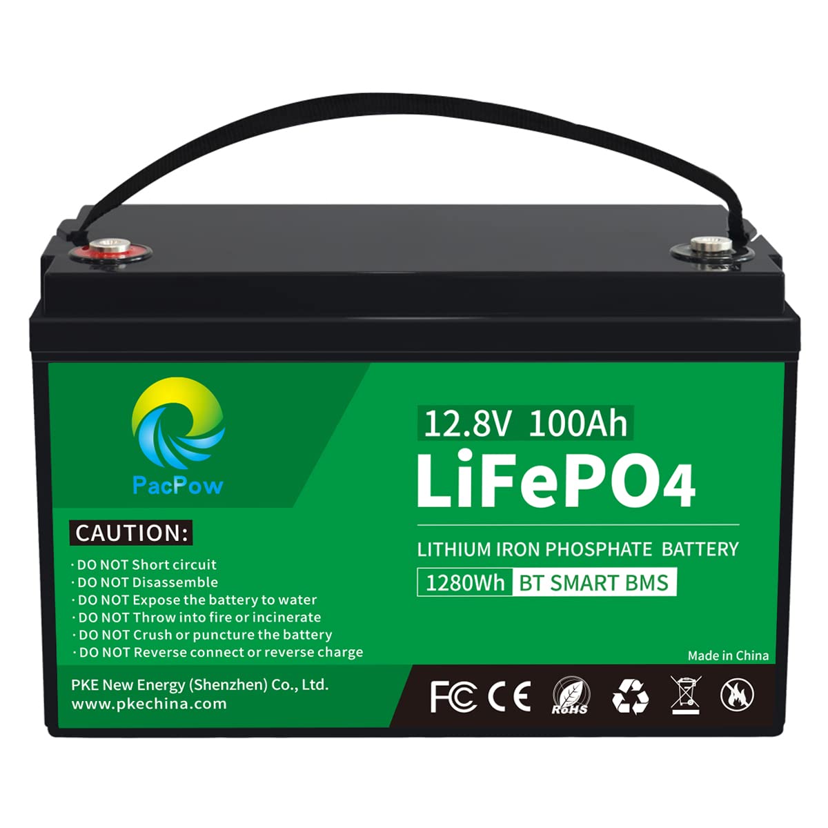 PacPow 12V 100Ah LiFePO4 Lithium Batterie,drahtlose Konnektivität.100A BMS, 5000+ Zyklen, Unterstützung in Serie/Parallelschaltung, Perfekter Ersatz für Blei-Säure für Wohnmobile, Solaranlage, Boote von PacPow