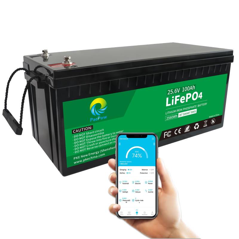 PacPow 25.6V 100Ah LiFePO4 Batterie mit 100A Smart BMS und Niedrigtemperaturschutz, 2560Wh Tiefzyklus Lithium Batterie,für Wohnmobile, Boote, Solaranlagen, Wohnwagen，Off Grid, Home Notstrom von PacPow