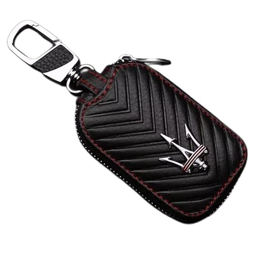 PacuM Autoschlüssel-Etui für Maserati, Hochwertige Schlüsselanhänger-Tasche aus Leder mit Metall-Logo, Geschenke und Merchandise für Männer und Frauen, Autoteile,-Black- von PacuM