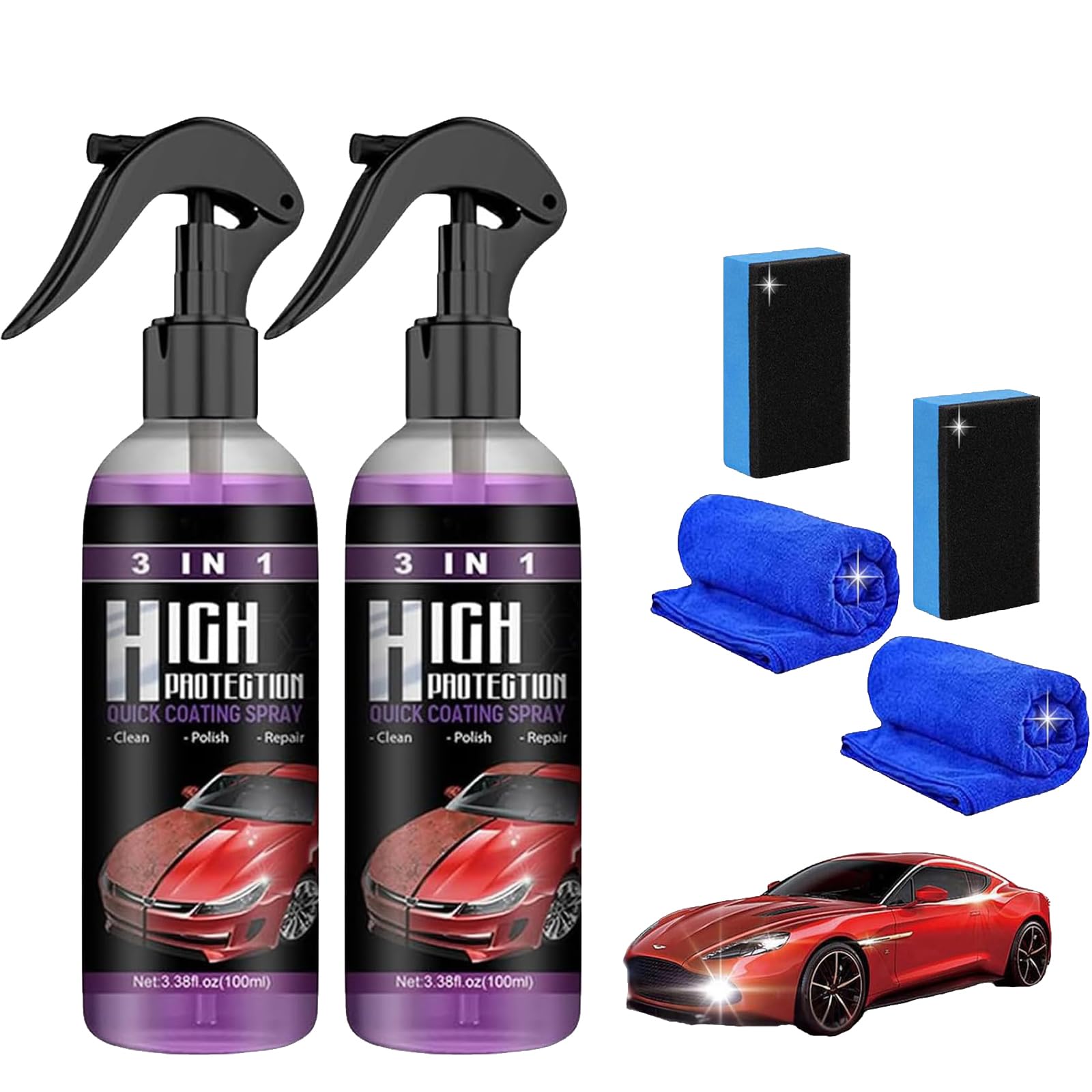 PacuM Gluckaro, Gluckaro 3 in 1 Hochschutz-Auto-Beschichtungsspray, High Protection 3 in 1 Spray,Car Coating Wax Polishing Spray,Hoher Schutz 3 in 1 Spray (2Pcs) von PacuM