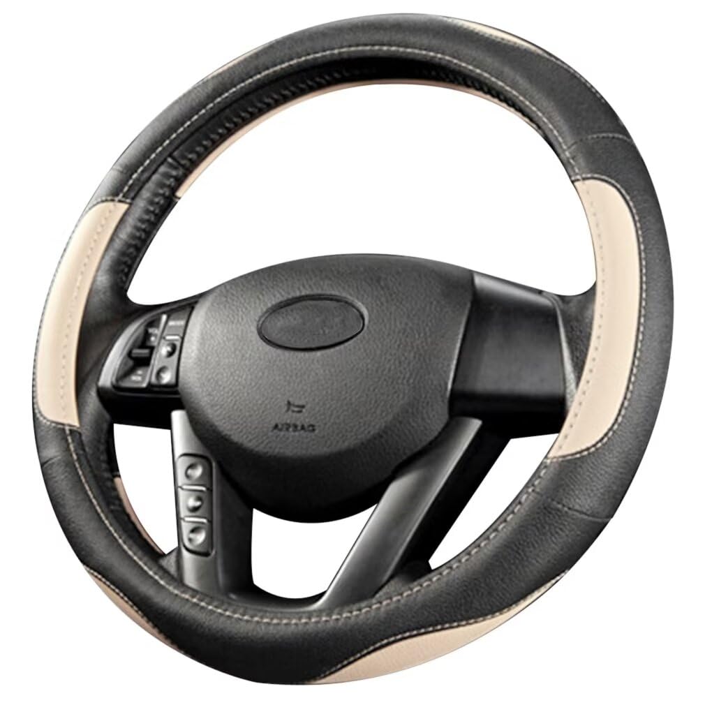 Pahajim Lenkradbezug Auto Lenkradhülle Microfiber Leder Steering Wheel Cover Universal rutschfest Lenkrad Bezug 38cm Lenkradschutz für LKW/Auto/Jeep/SUV -Schwarz Beige von Pahajim