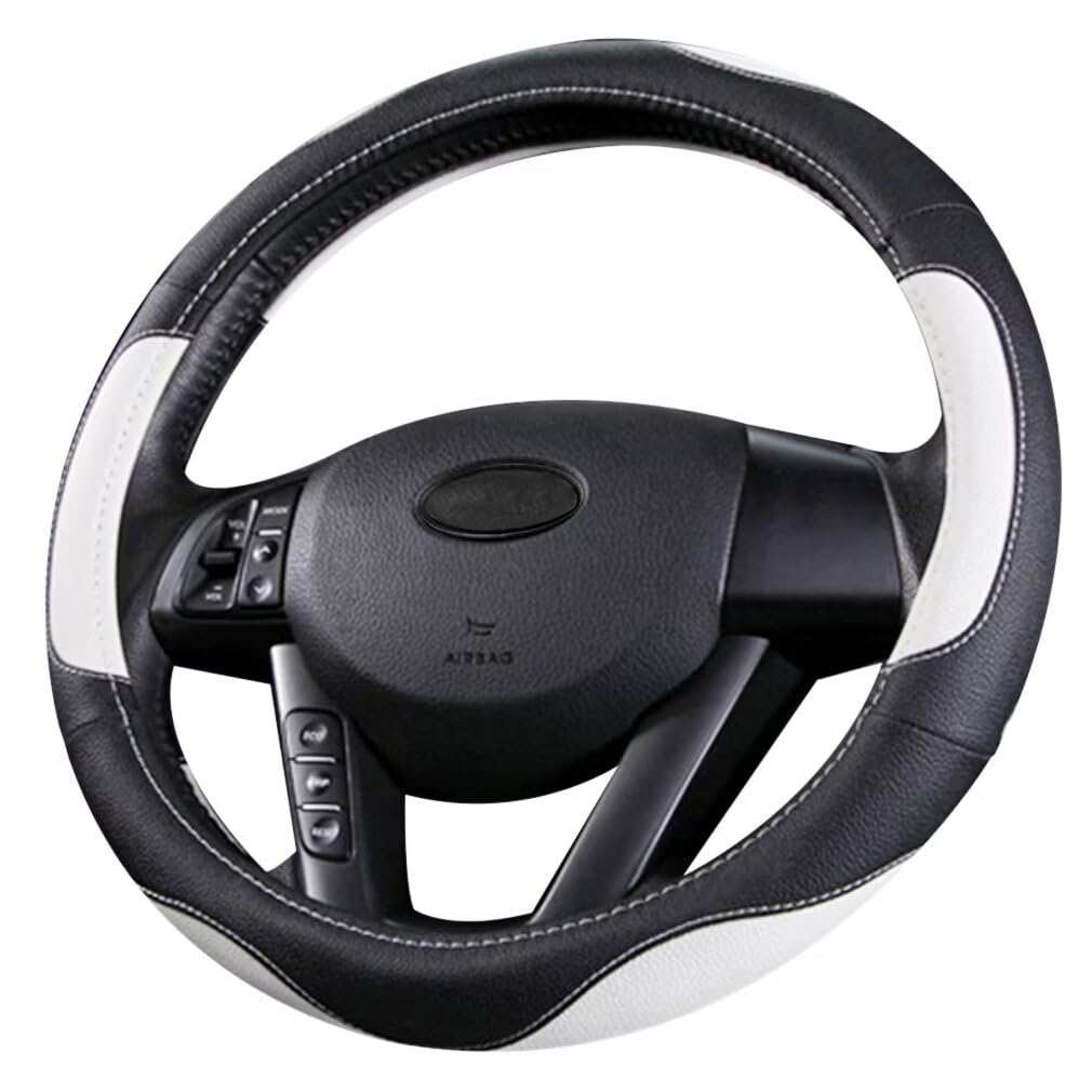 Pahajim Lenkradbezug Auto Lenkradhülle Microfiber Leder Steering Wheel Cover Universal rutschfest Lenkrad Bezug 38cm Lenkradschutz für LKW/Auto/Jeep/SUV -Schwarz Weiß von Pahajim