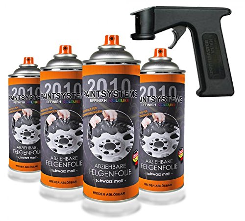 Paintsystems 4 x400ml, Felgenfolie schwarz matt, inkl. Handgriff Spraymaster von Paintsystems