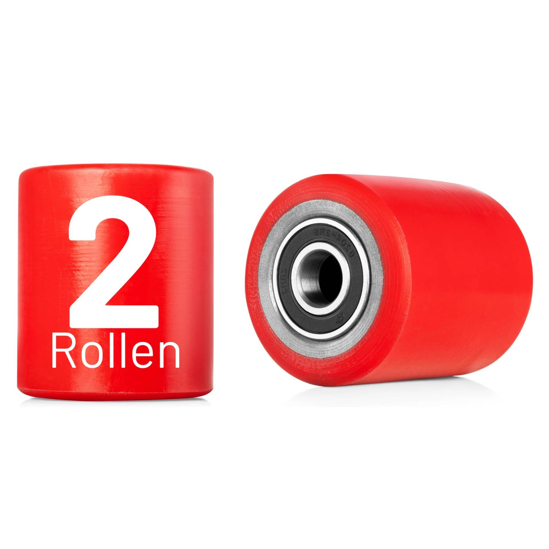 2 Stück Lastrolle Polyurethan (PU) rot 80x70 mm Achse 20mm Laufrolle Rad Hubwagen Rollen inkl. Kugellager Gabelhubwagenrolle von Pallit