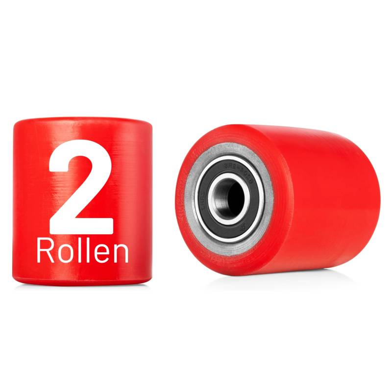 2 Stück Lastrolle Polyurethan (PU) rot 80x70 mm Achse 20mm Laufrolle Rad Hubwagen Rollen inkl. Kugellager Gabelhubwagenrolle von Pallit