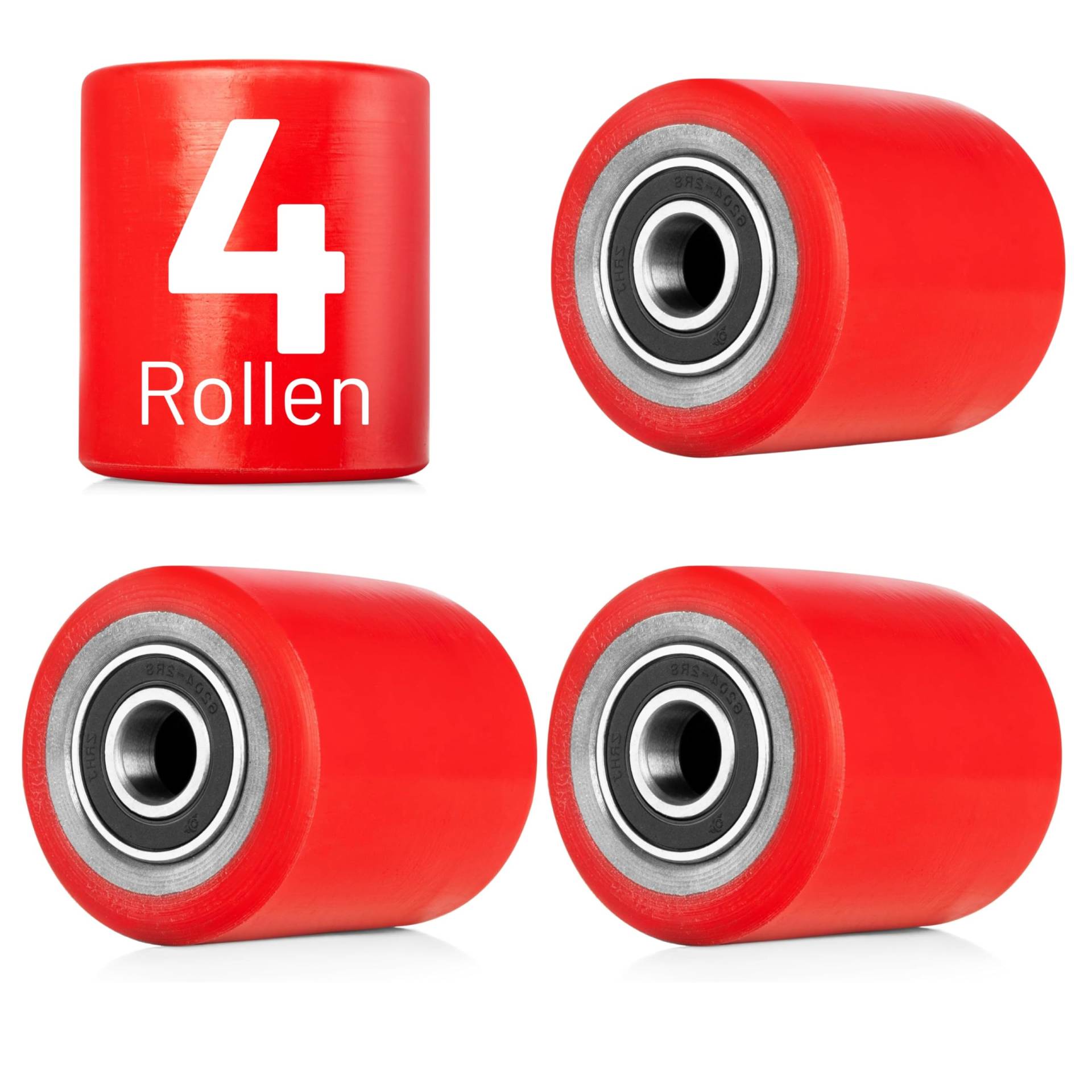 4 Stück Lastrolle Polyurethan (PU) rot 80x70 mm Achse 20mm Laufrolle Rad Hubwagen Rollen inkl. Kugellager Gabelhubwagenrolle von Pallit