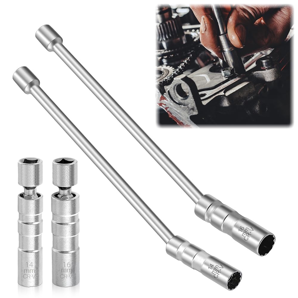 Palwin 2 Stücke Universal Flexibel Zündkerzenschlüssel, 14mm und 16mm Zündkerzenschlüssel Set, 3/8 Zoll Steckdose Demontagewerkzeug, Magnetisch Zündkerzenstecker für Autoreparatur Motorrad und Mehr von Palwin