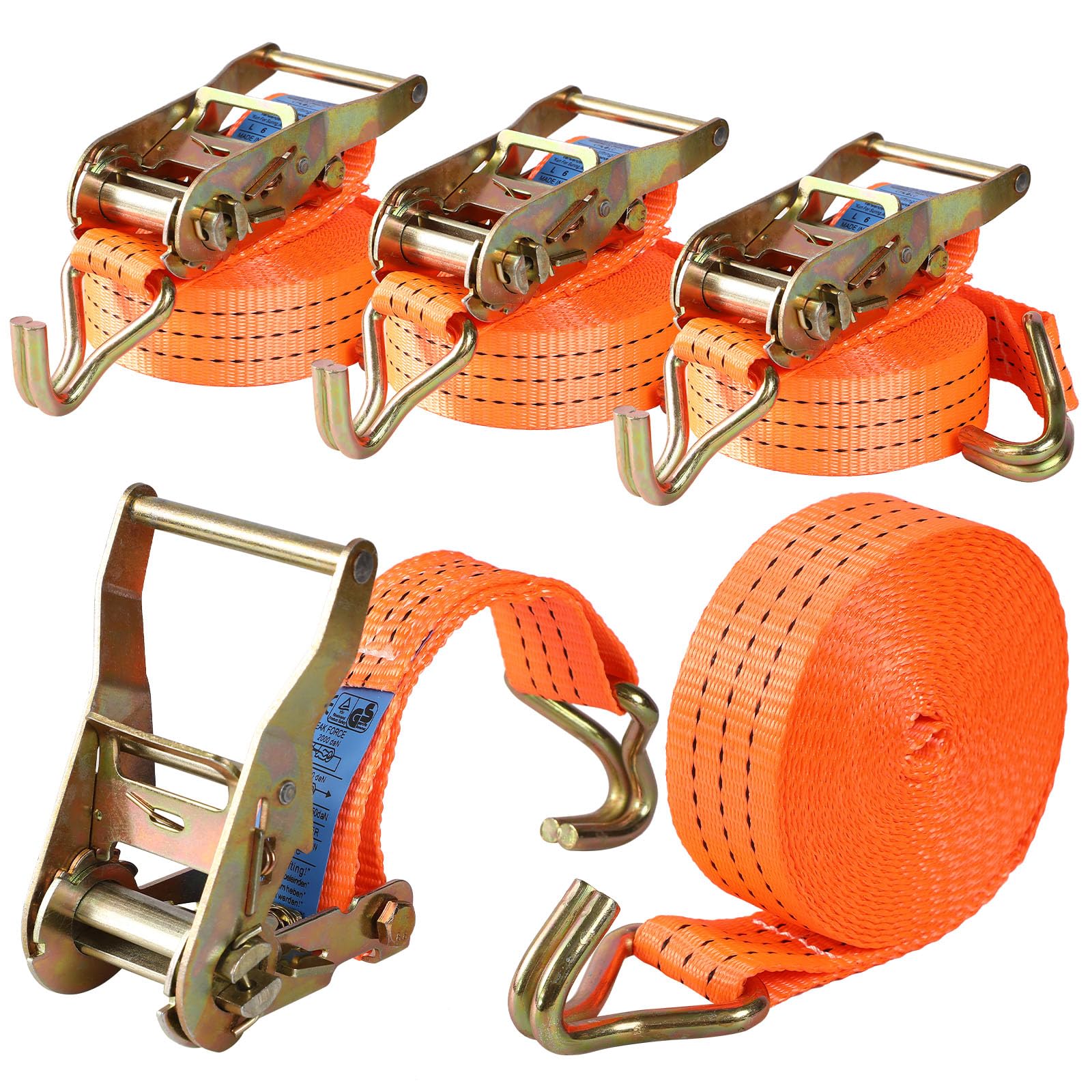 4 Stück Spanngurte mit Haken Ratsche in 6m 2000kg 2T Zweiteilig 38 mm Ratschengurt Zurrgurte für Ladungssicherung TÜV/GS Zertifiziert(Orange) von Pamatio