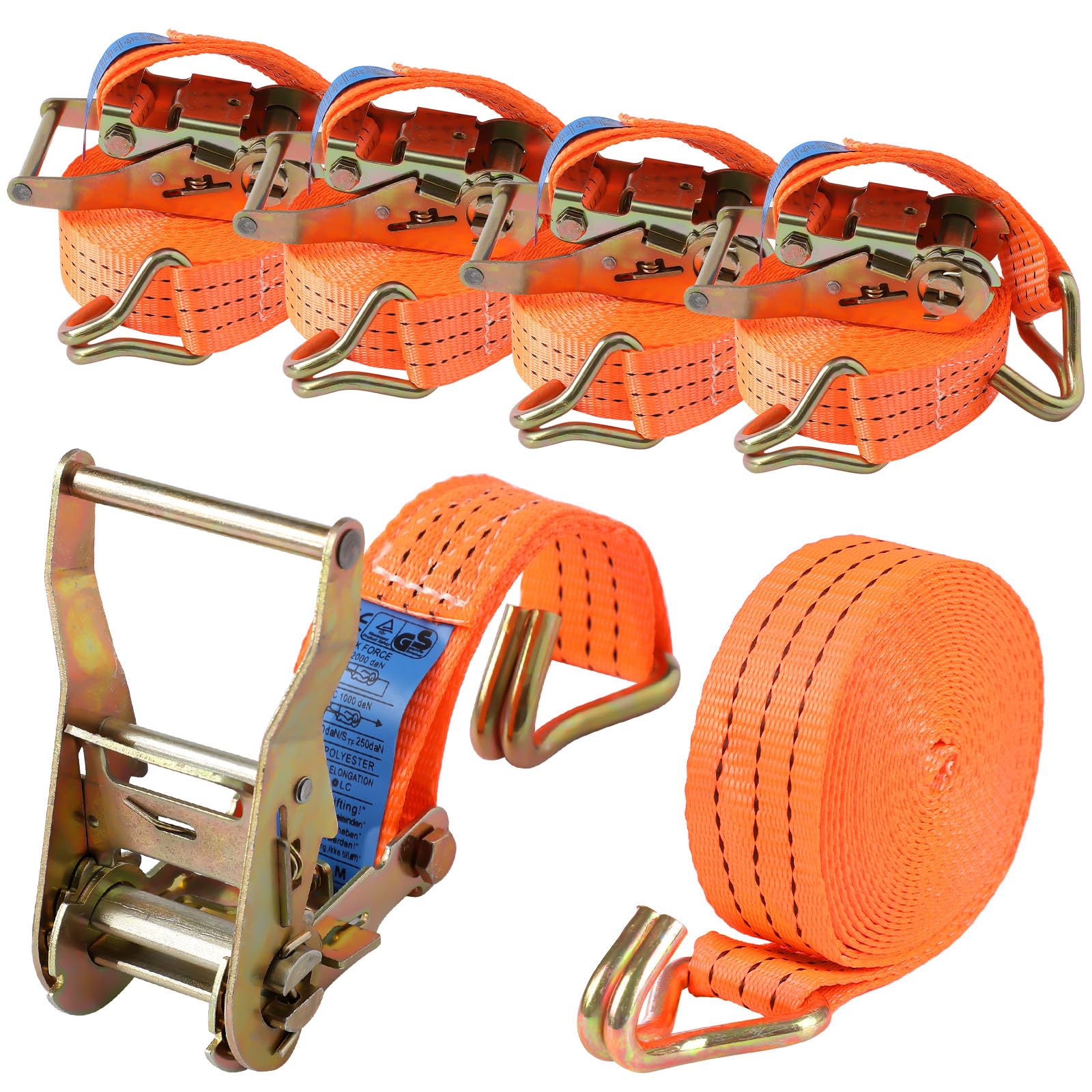 4 Stück Spanngurte mit Haken Ratsche in 6m 3000kg 3T Zweiteilig 40 mm Ratschengurt Zurrgurte für Ladungssicherung TÜV/GS Zertifiziert(Orange) von Pamatio