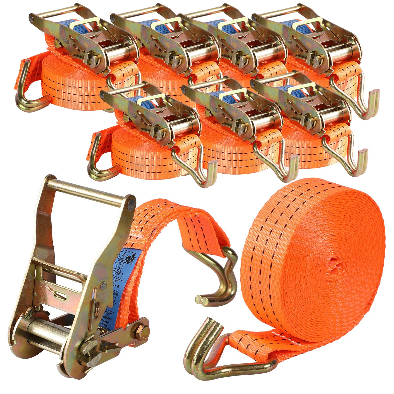 8 x Spanngurte mit Haken Ratsche in 6m 2T(2000 daN, KG) Zweiteilig 38 mm Ratschengurt Zurrgurte für Ladungssicherung TÜV/GS Zertifiziert(Orange) von Pamatio