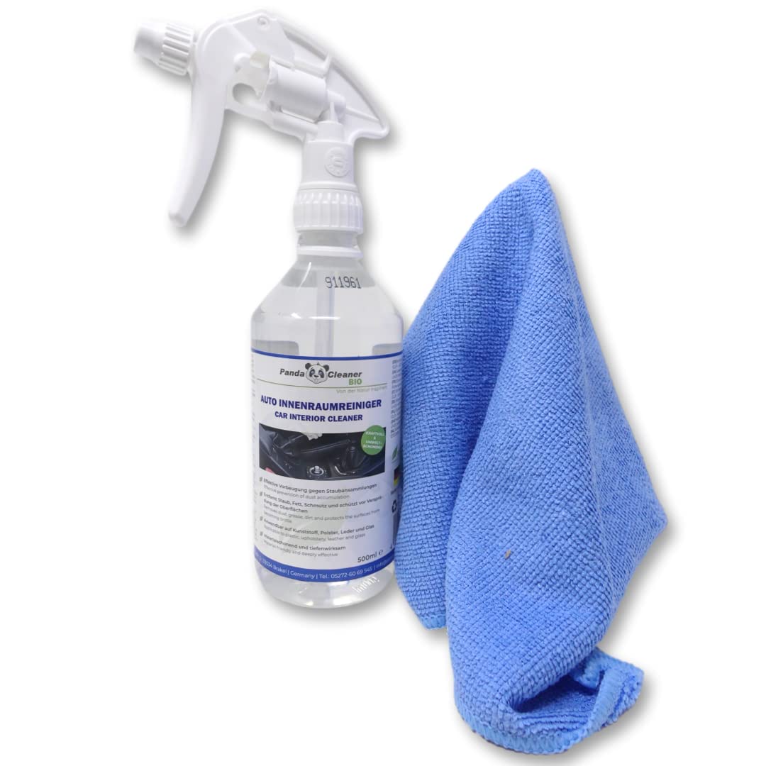 PandaCleaner Innenraumreiniger Auto - 500ml Cockpitspray Auto - Car Interior Cleaner - Auto Kunststoffpflege Innen für Polster, Leder und Glas - Materialschonender Universal Reiniger Auto von PandaCleaner