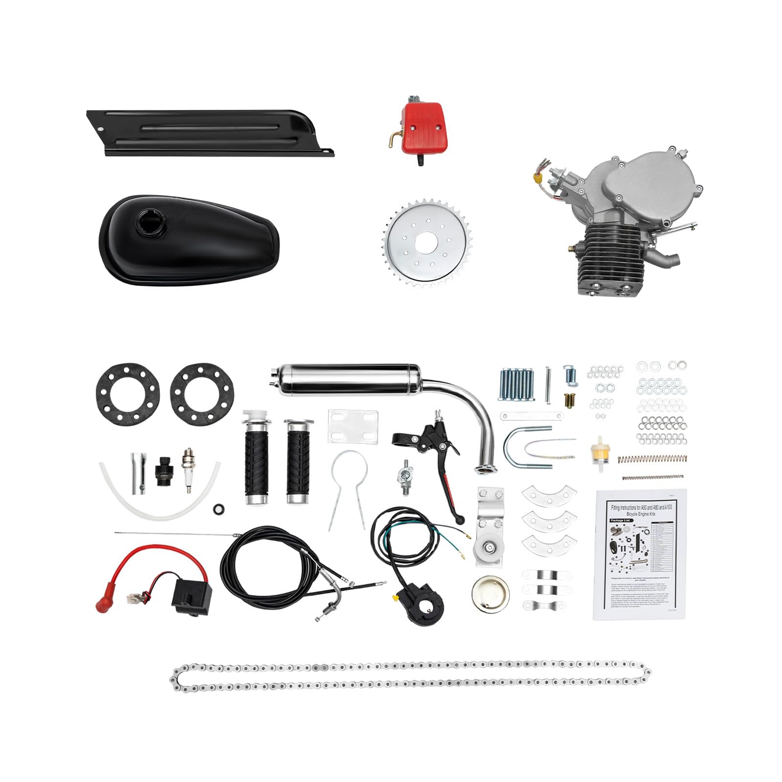 2 Takt Fahrrad Motor 100CC Benzin Motor Kit für Fahrrad Motorisierte Conversion Kit Fahrrad Benzin Hilfsmotor für die meisten 26/28″ Fahrräder Einzylinder Luftkühlung von PansyWind