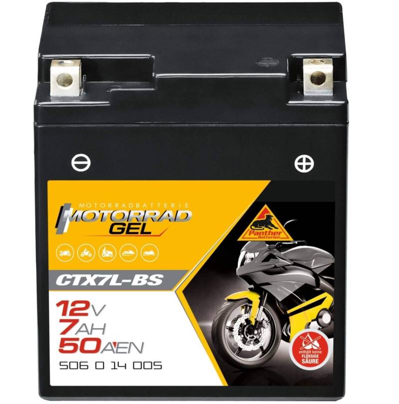 Panther GEL Batterie 12V 6Ah 50A YTX7L-BS Motorradbatterie DIN 50614 CTX7L-BS von Panther Batterien