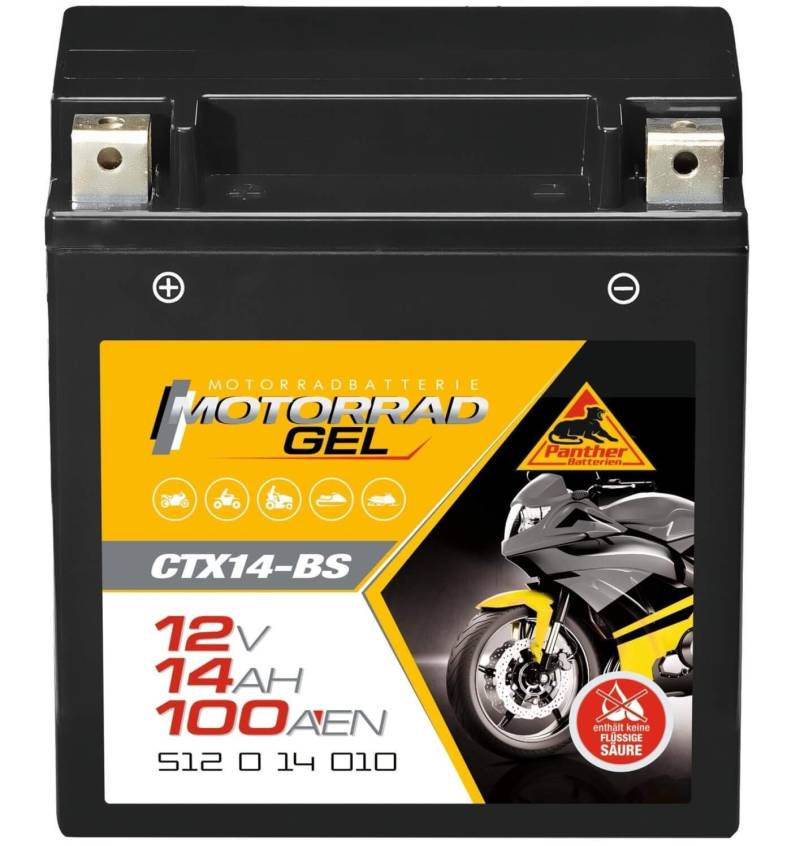 Panther GEL Batterie 12V 12Ah YTX14-BS Motorradbatterie 51214 Roller CTX14-BS von Panther