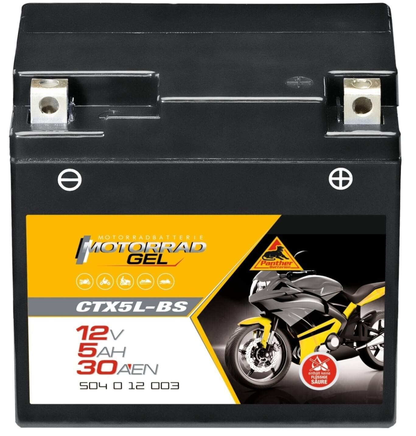 Panther GEL Batterie 12V 4Ah YTX5L-BS Motorradbatterie DIN 50412 Quad CTX5L-BS von Panther