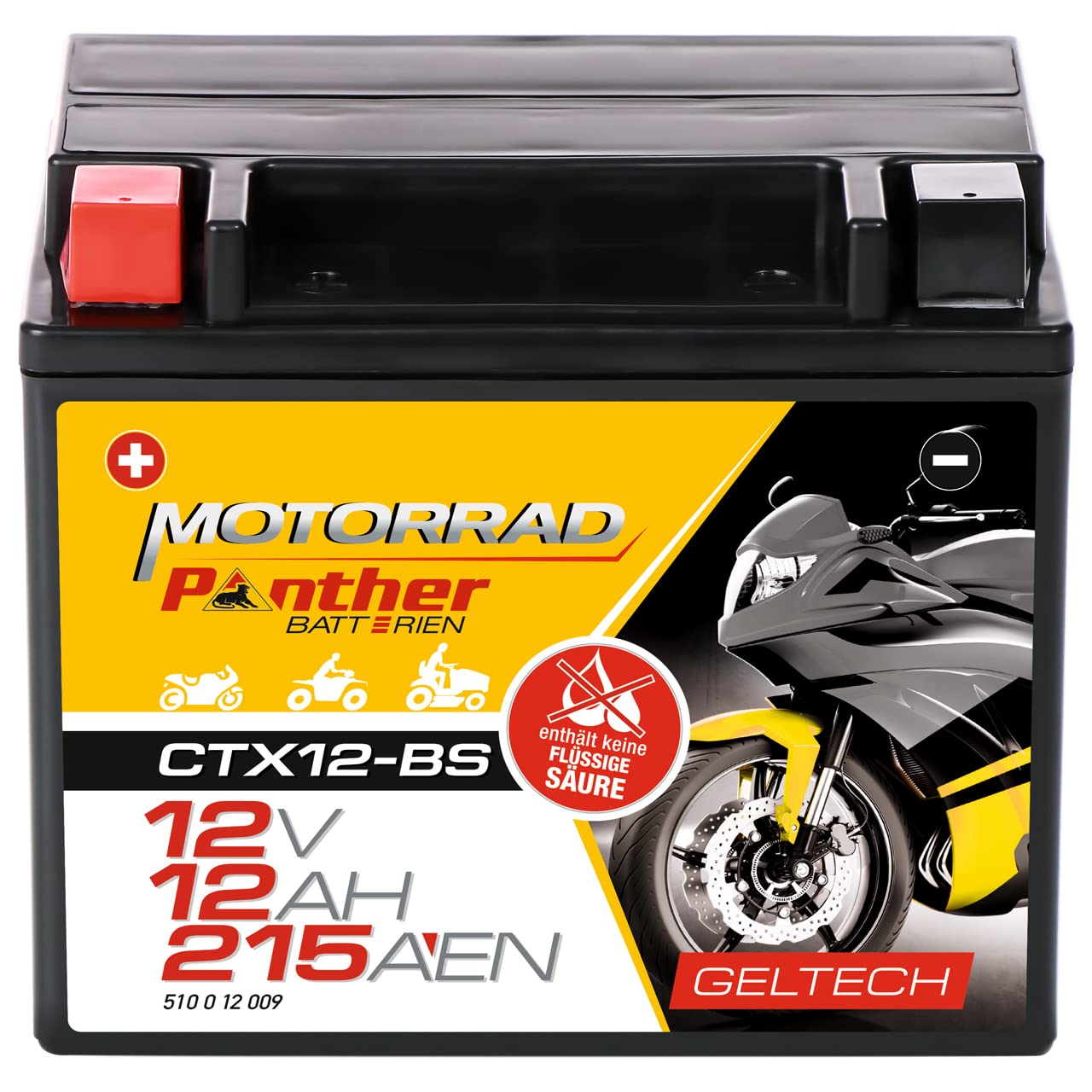 Panther Motorradbatterie Gel 12V 10Ah 51012 YTX12-BS von Panther